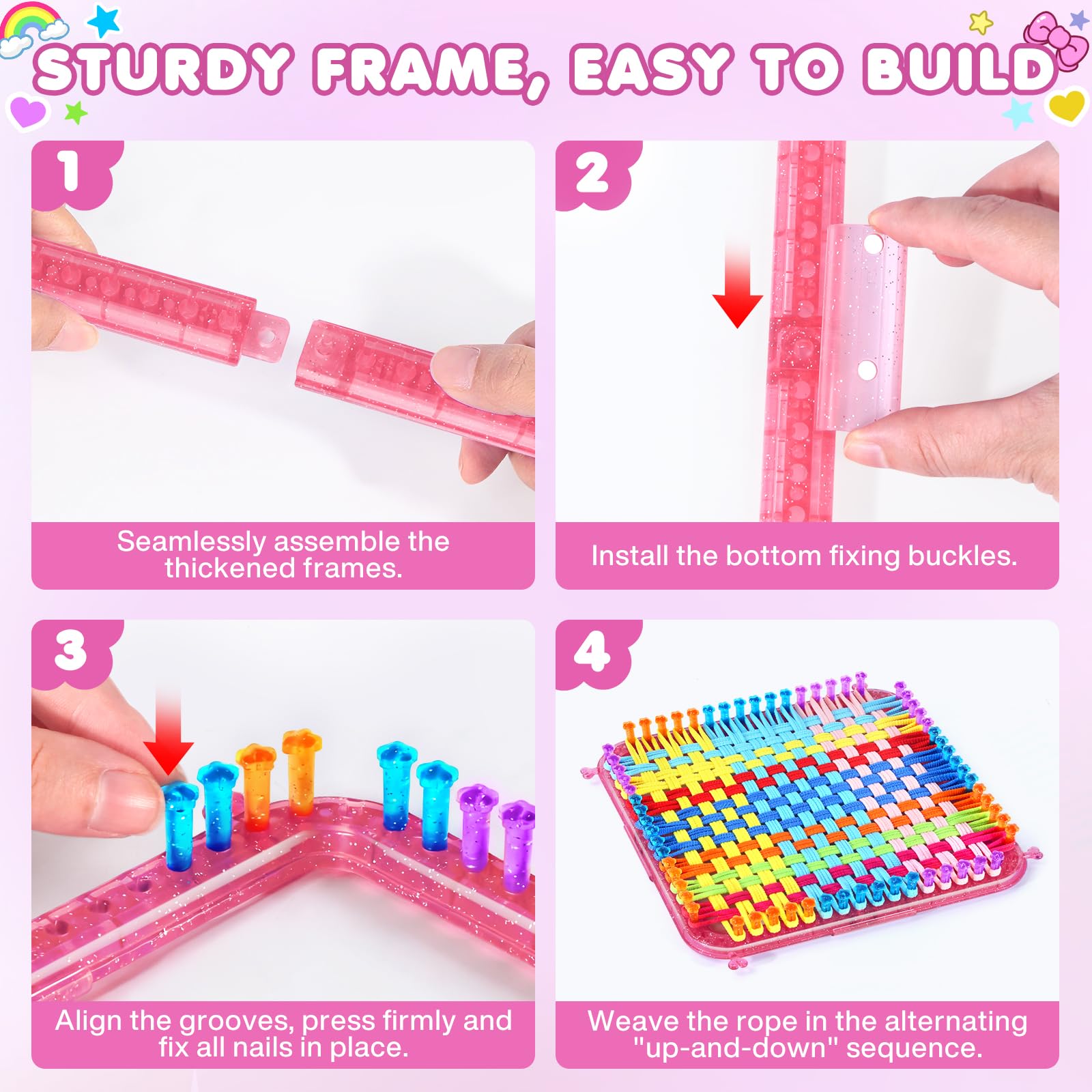 Kit de Métier à Tisser Jouets, 360 Boucles pour Dessous de Plat, Loisirs Créatifs DIY pour Adultes et Enfants de 6 à 13 Ans, Coffret Tisseur Portable - Cadeau de Noël et d'Anniversaire pour Filles