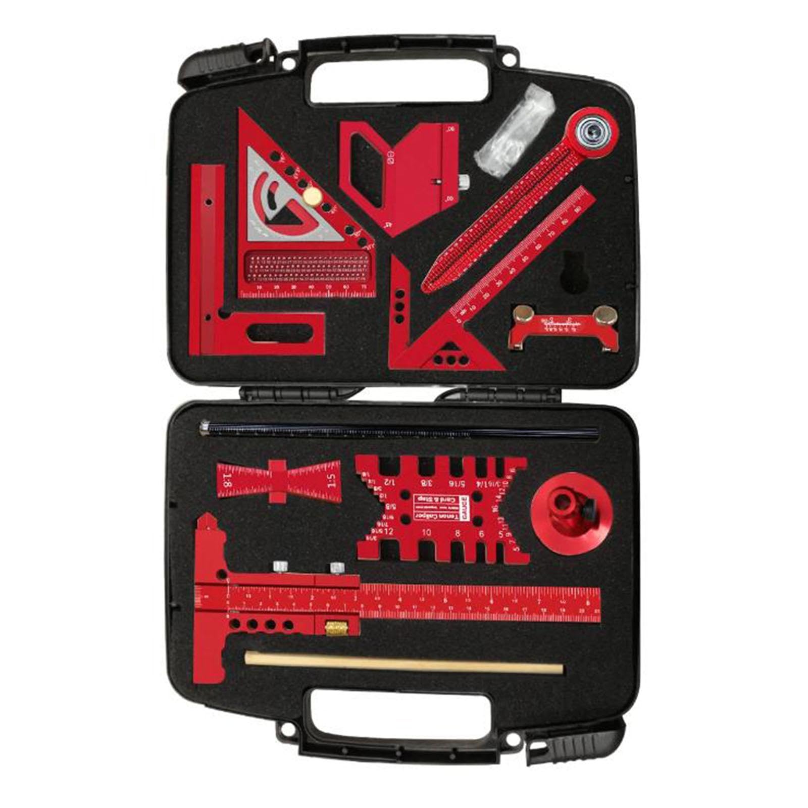 Milageto Set de Règles de Menuiserie Outil de Mesure Jauge de Traçage Équerre Polyvalente Rapporteur D'Angle En Aluminium avec Coffret Portable Approprié pour, 10 pièces
