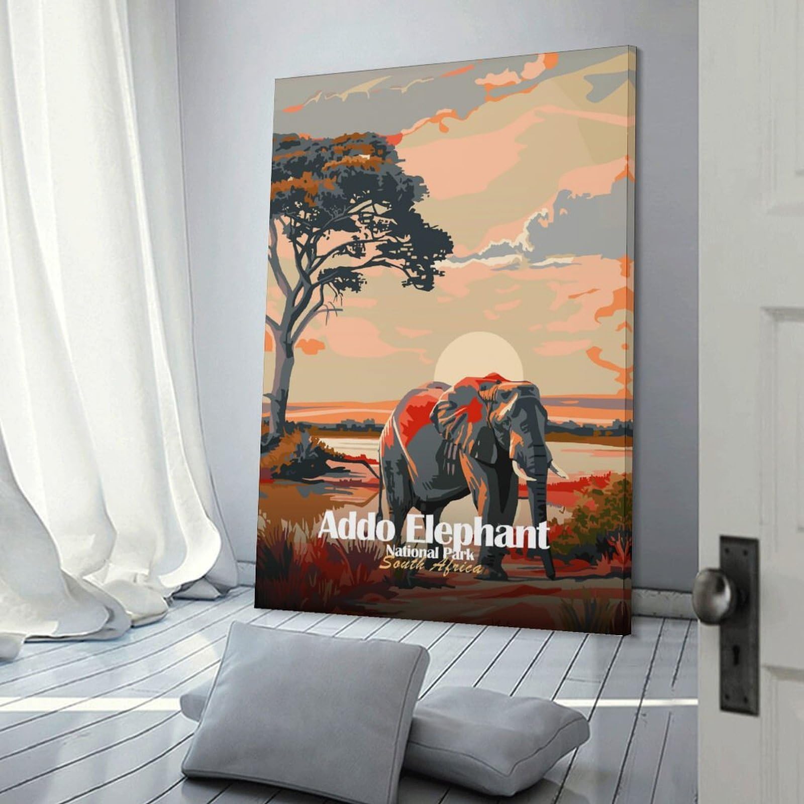 Junmoney Canvas Wall Art Addo Elephant National Park South Africa, 20x30inch(50x75cm), for Corridors, Hallways Or Apartment Entries, Decorative Canvas Styling for Entry Areas