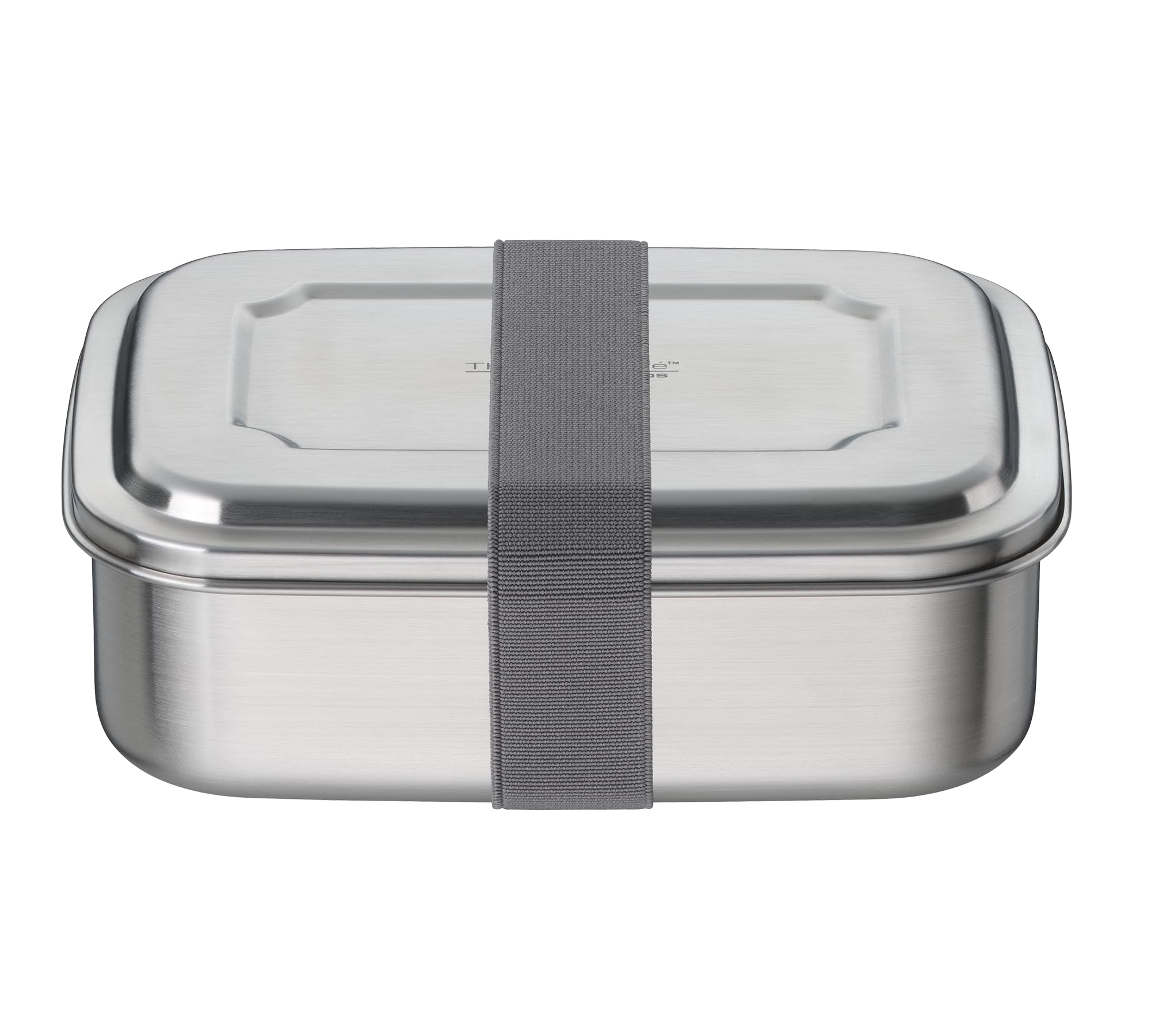 THERMOcafé by THERMOS TC SANDWICH BOX stone grey 1,00l, Brotdose aus Edelstahl mit Textilband, Pausenbrot für Uni, Schule und Büro, spülmaschinenfest und BPA-frei