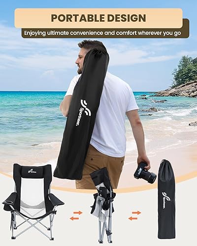 Miniatura 5 de Sportneer Silla de playa Silla plegable ajustable con portavasos y bolsillo lateral, sillas de playa portátiles y compactas para adultos con