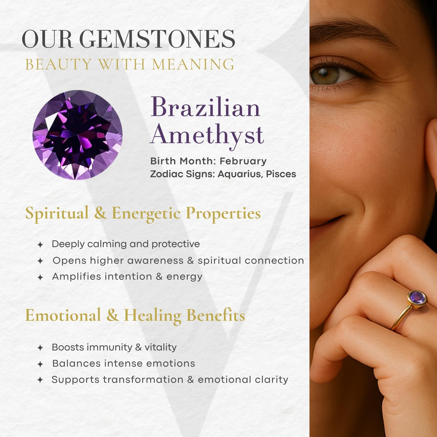 Round Amethyst Ring – Sterling Silver Jewelry – Faceted Purple Stone Minimal Band