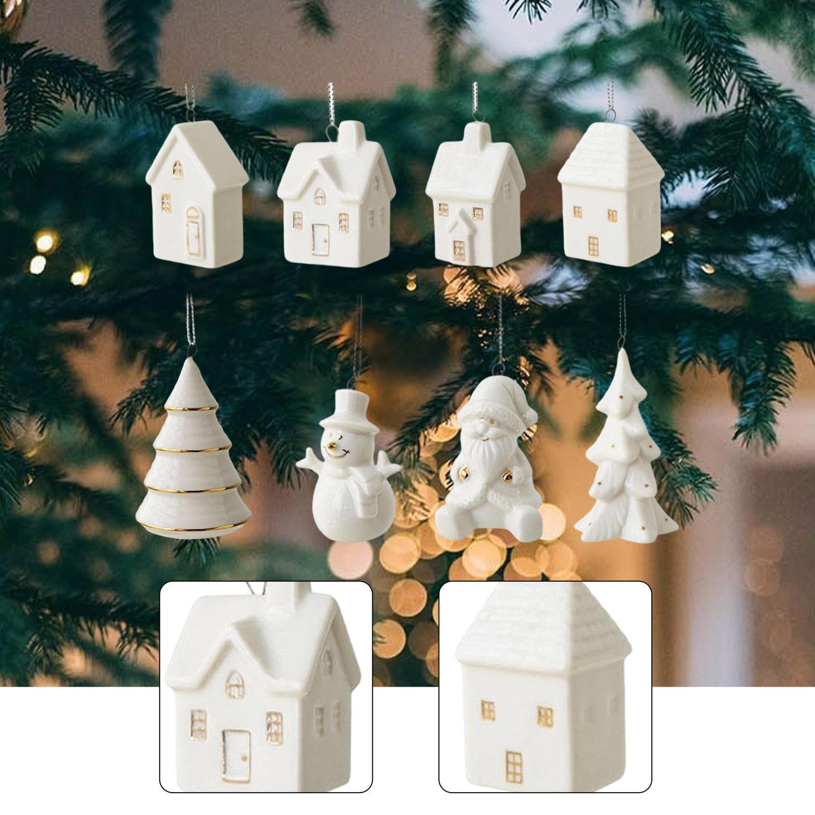 Ornamenti per Albero di Natale in Ceramica, 8 Pezzi Mini Decorazioni Appendere (5cm/2in)
