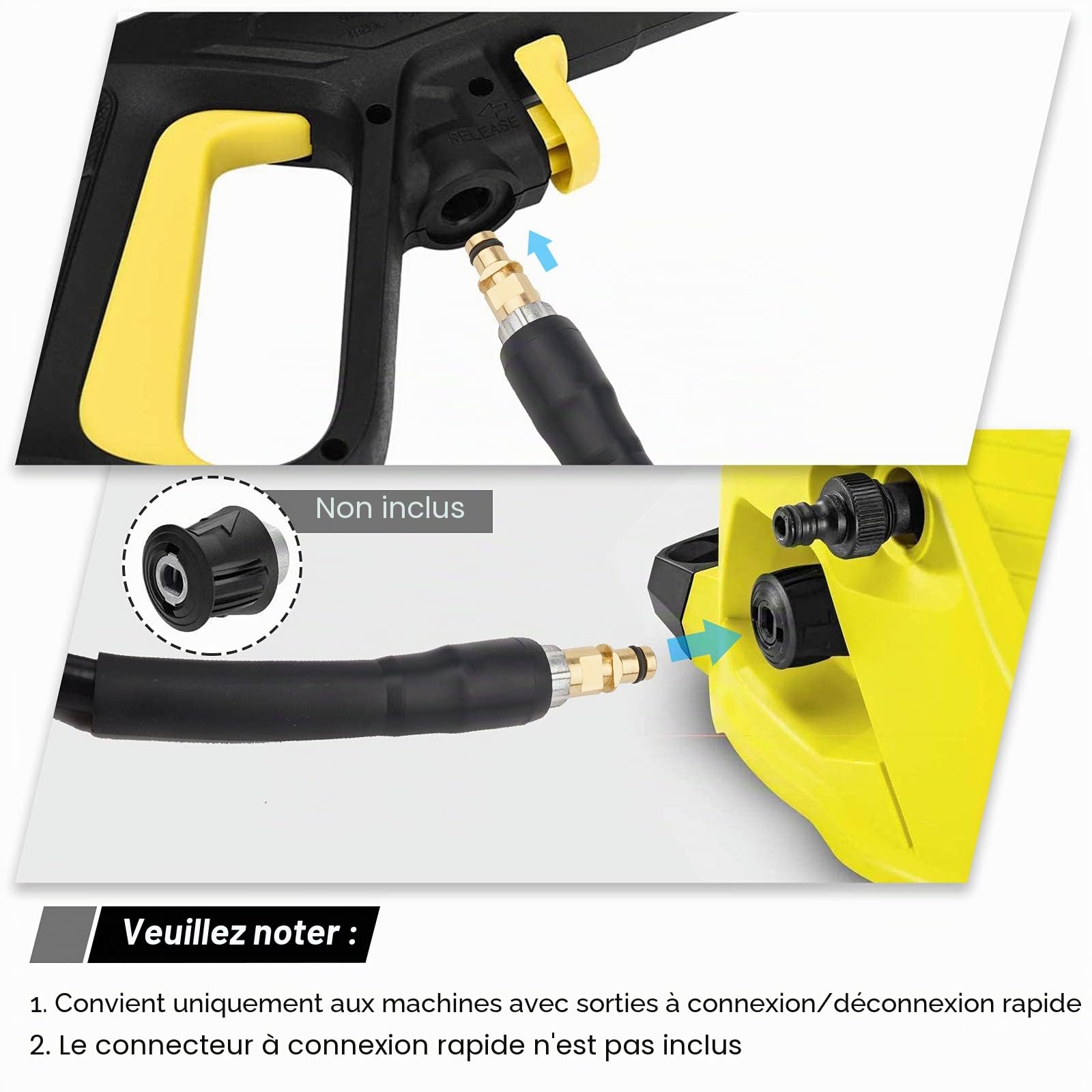 10m Tuyau d'extension de tuyau de rechange haute pression pour nettoyeur haute pression Karcher K Series K2 K3 K4 K5 K6 K7 Click Plug Quick Connector(10m)