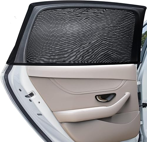 Parasol para ventana lateral trasera de automóvil, paquete de 2 cortinas de malla súper elástica para la mayoría de automóviles, SUV, bloquea el