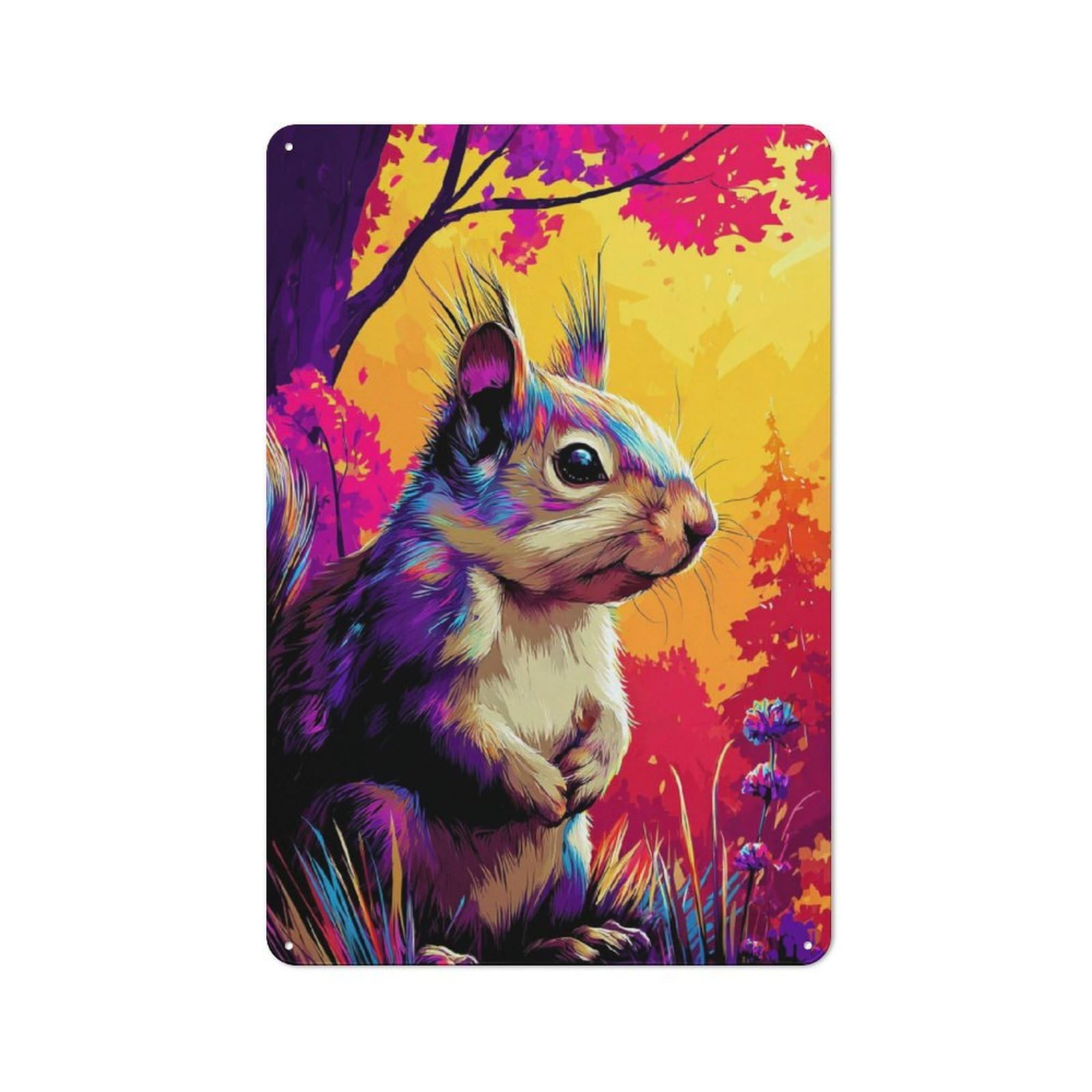Junmoney Colorful Squirrel In Autumn Forest Retro Vintage Metal Sign 30X20cm, Small Space Decor For Hallway, Home Bar, Garage Or Study