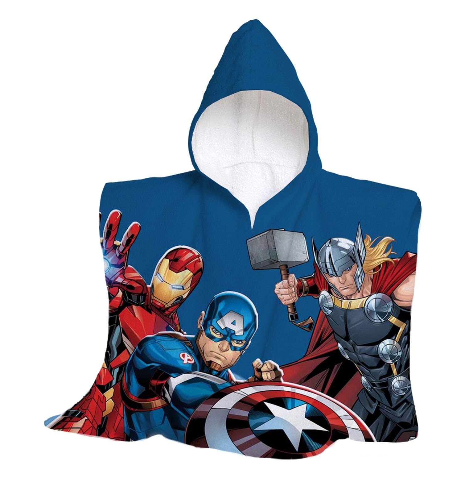 hermet, Marvel Avengers Beach Towel with Hood, Maxi Beach Poncho for Children, 60 x 60 cm, Beach or Pool Towel, 100% Soft Cotton
