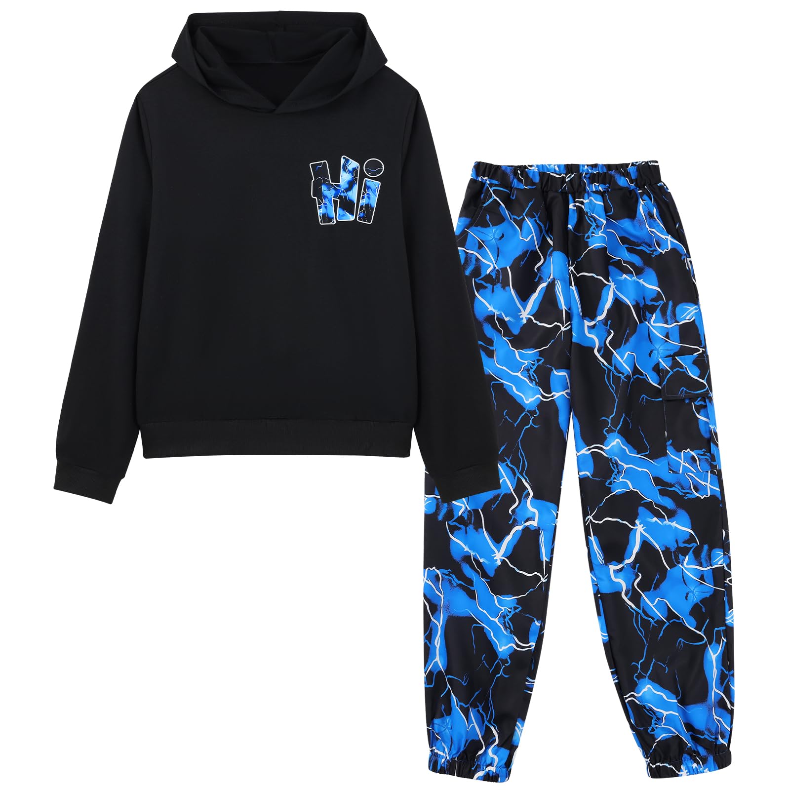 Hotfiary Set di 2 tute mimetiche per ragazzi, felpa con cappuccio a maniche lunghe e pantaloni cargo, felpa con cappuccio e pantaloni da jogging, per sport, scuola, casual, 6, 7, 8, 9, 10, 11, 12, 13