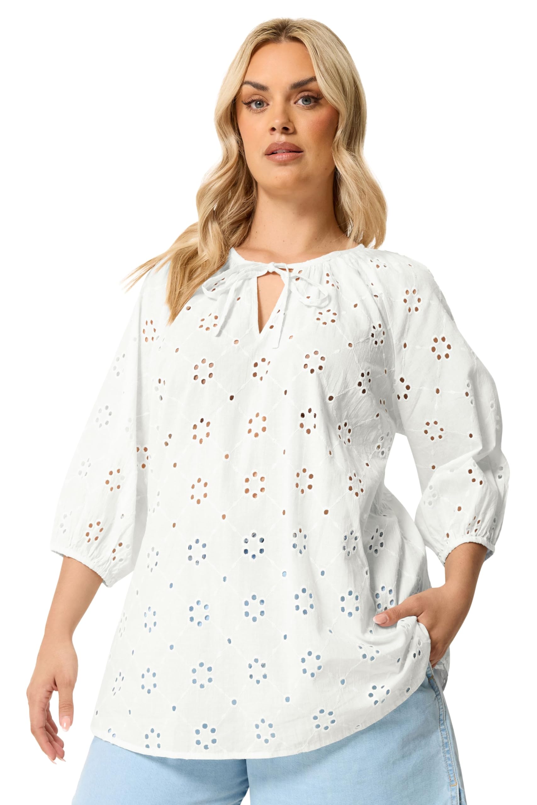 Yours Women's White Floral Broderie Anglaise Top In Size 22-24