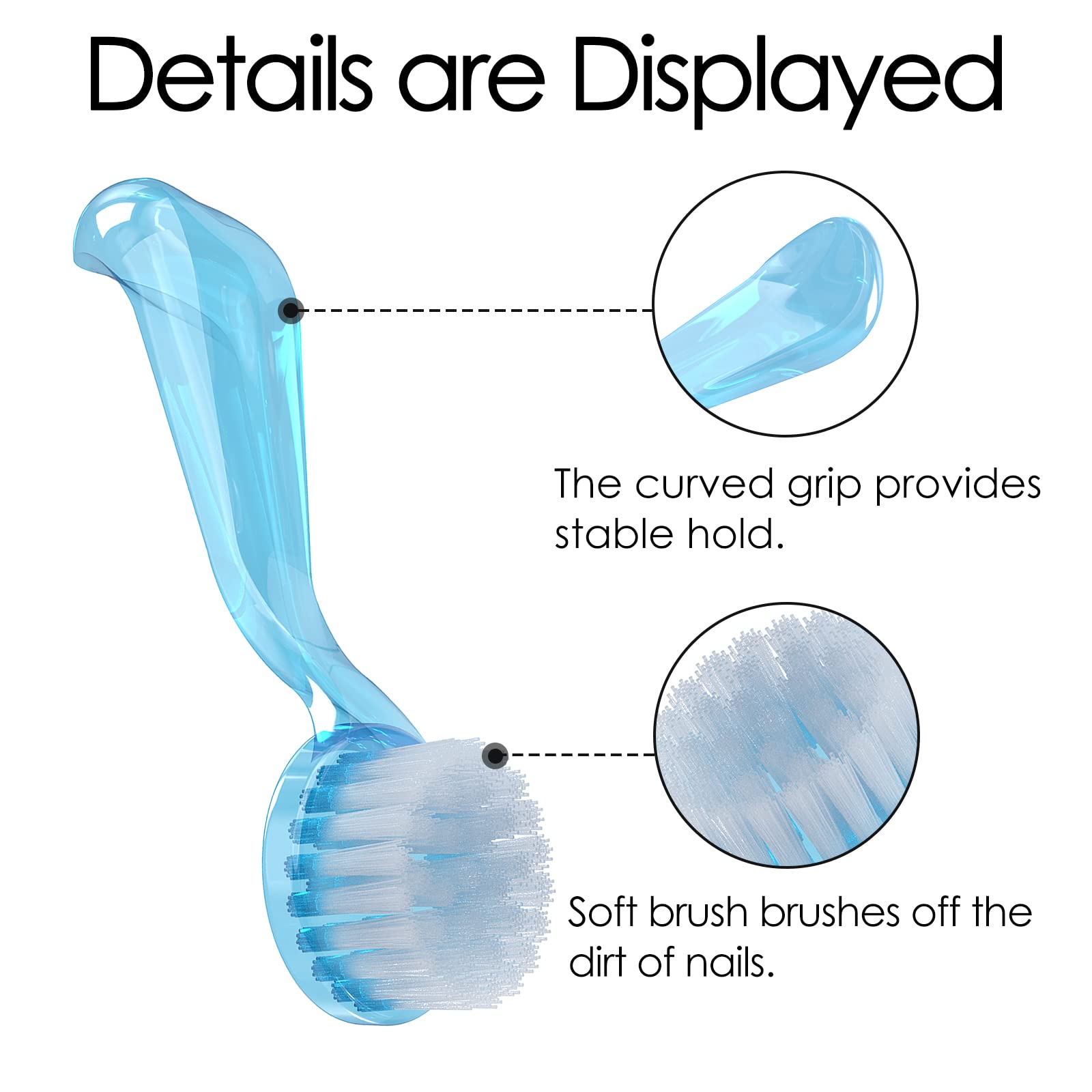 ReignSword Round Head Nail Brush with Cover, 12 Pieces Fingernail Brush with Handle Grip - Image 3
