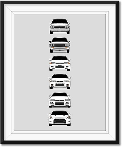 Póster hecho a mano compatible con Nissan Skyline GT-R impresión de Nissan Skyline GTR (KPGC10, KPGC110, R32, R33, R34, R35), color blanco,