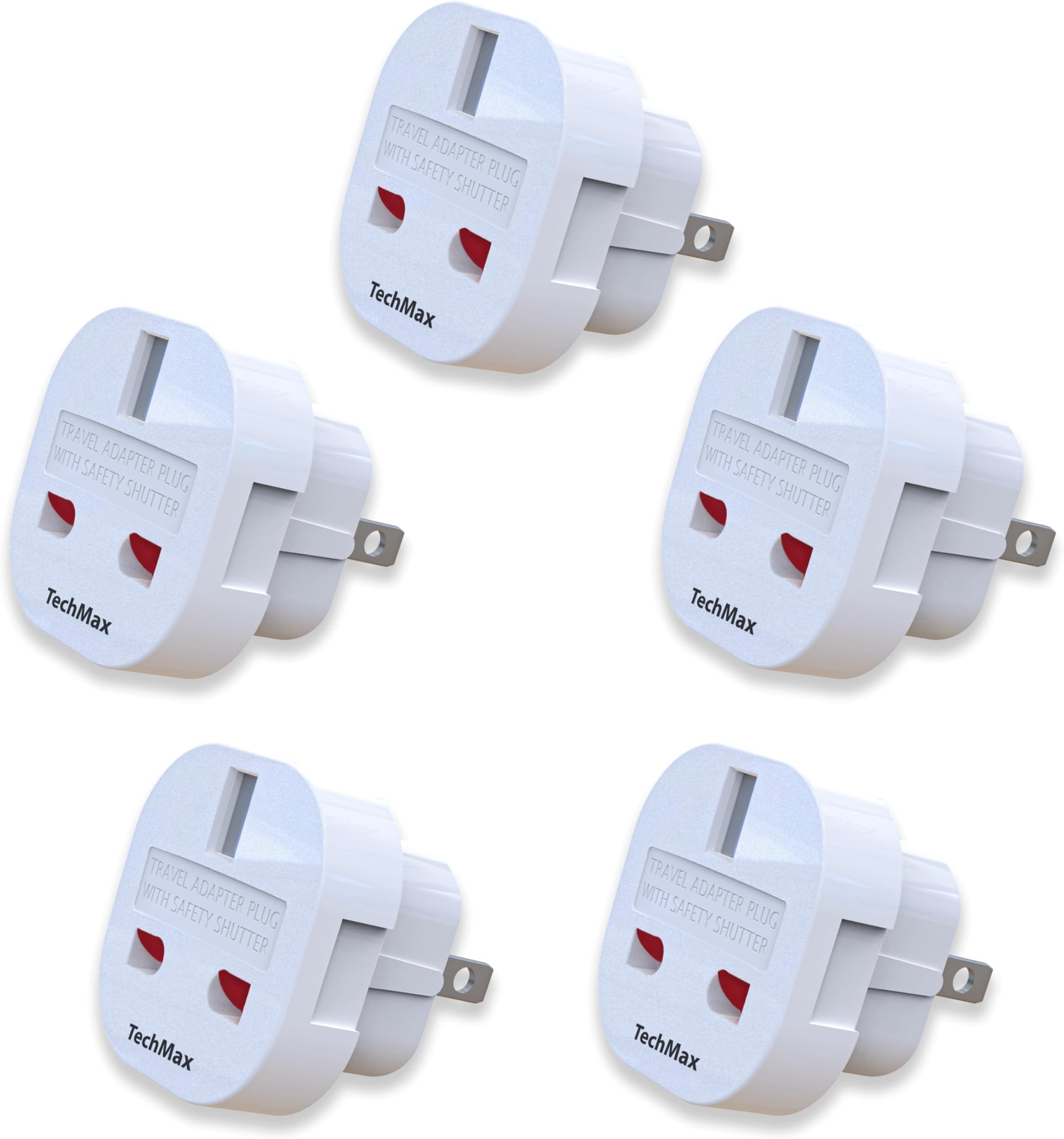 TechMax Pack of 5 UK to US Plug Adaptor Type G to Type A and B UK to USA, Canada, Japan, Thailand, Mexico, Jamaica, Dominican Republic, Barbados, China and more 2 Pin Flat Travel Adapter (White)