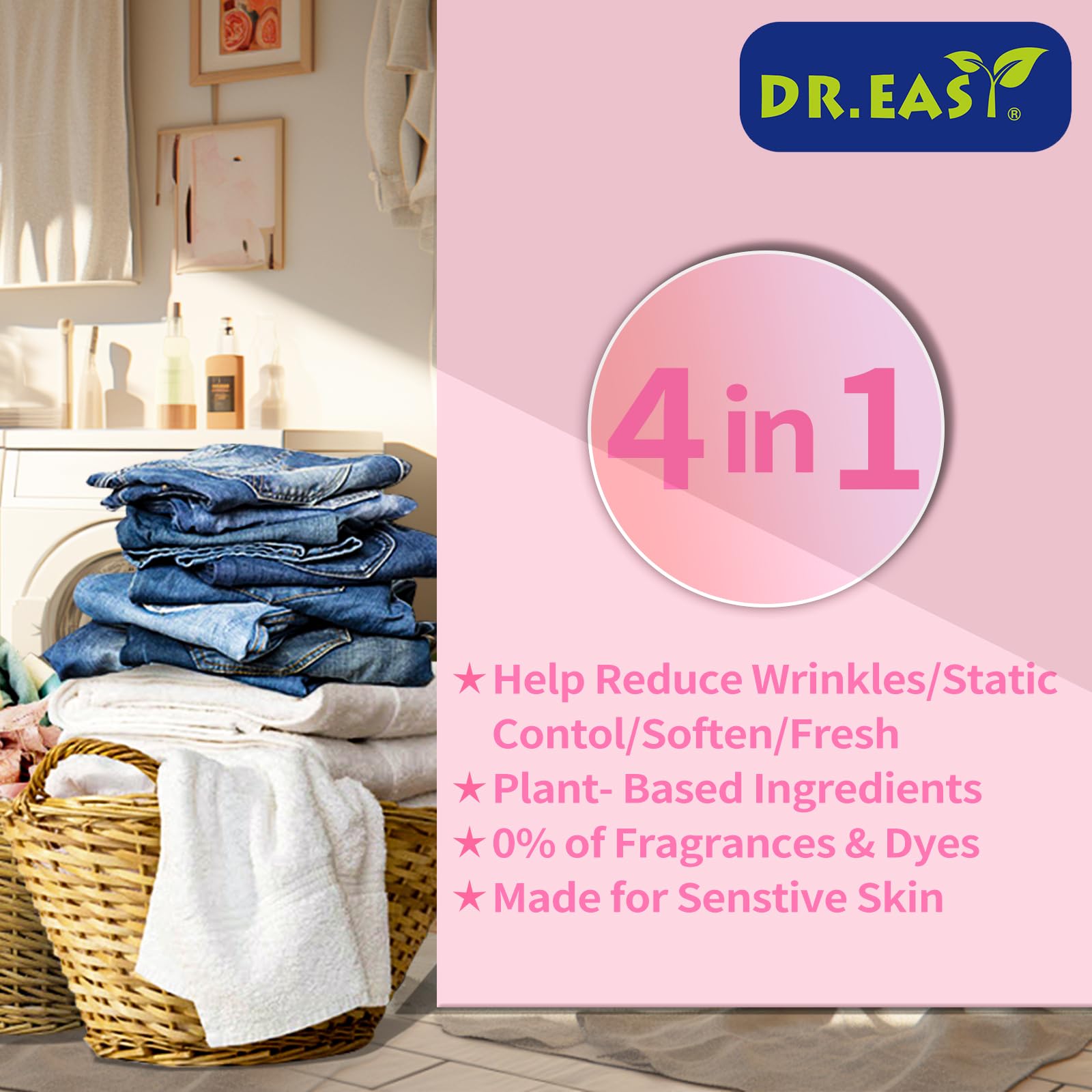 DR.EASY - Hojas de secado con fórmula a base de plantas, 252 unidades, suavizante de tela para lavandería, aceite esencial súper cuidado, perfumado, sin fragancias artificiales, sin colorantes, reduce