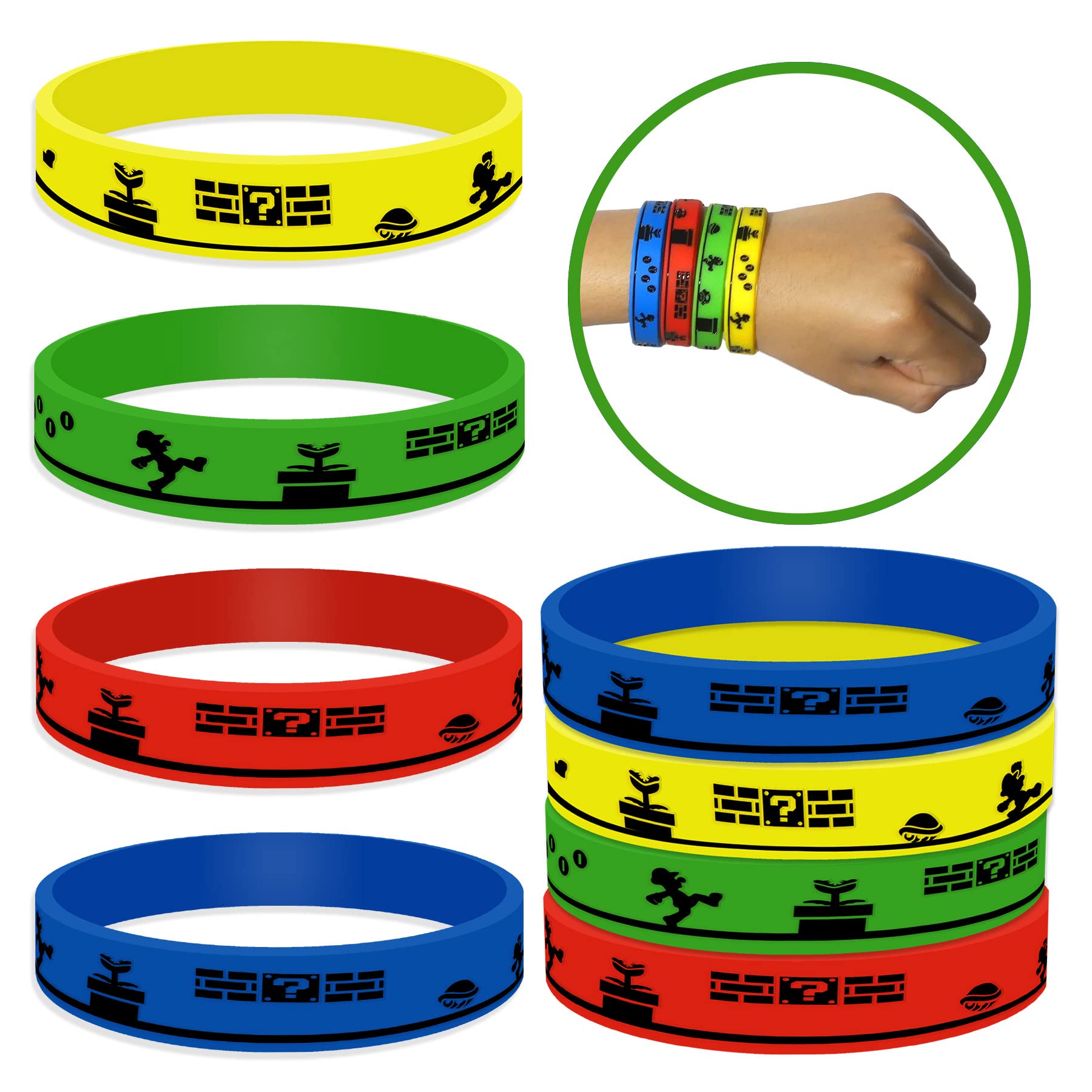 BlueBell 20pcs Super Mario Party Favors Wristbands, Adult & Kids Size, Super Mario Theme Party Supplies