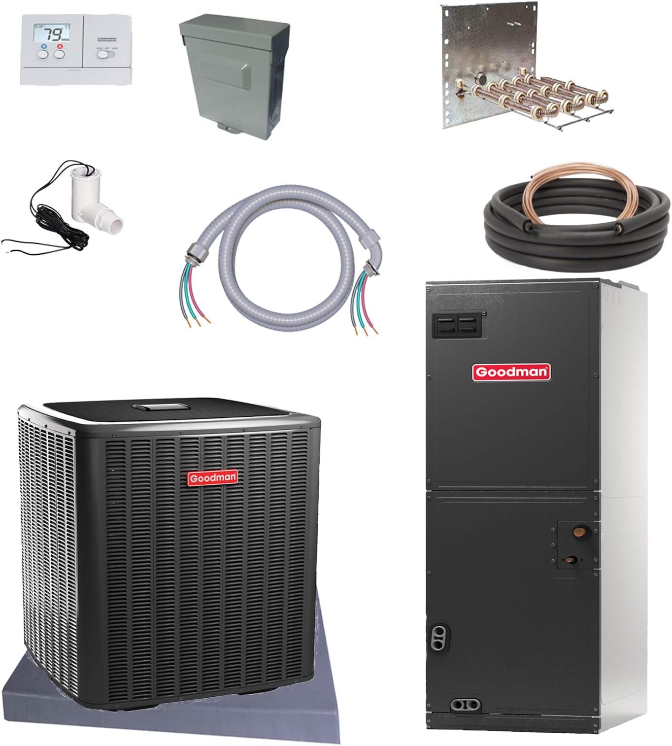 Goodman 3 Ton 16 SEER HEAT PUMP Split System GSZ160361 & ASPT37C14 Install Kit 30' Line Set