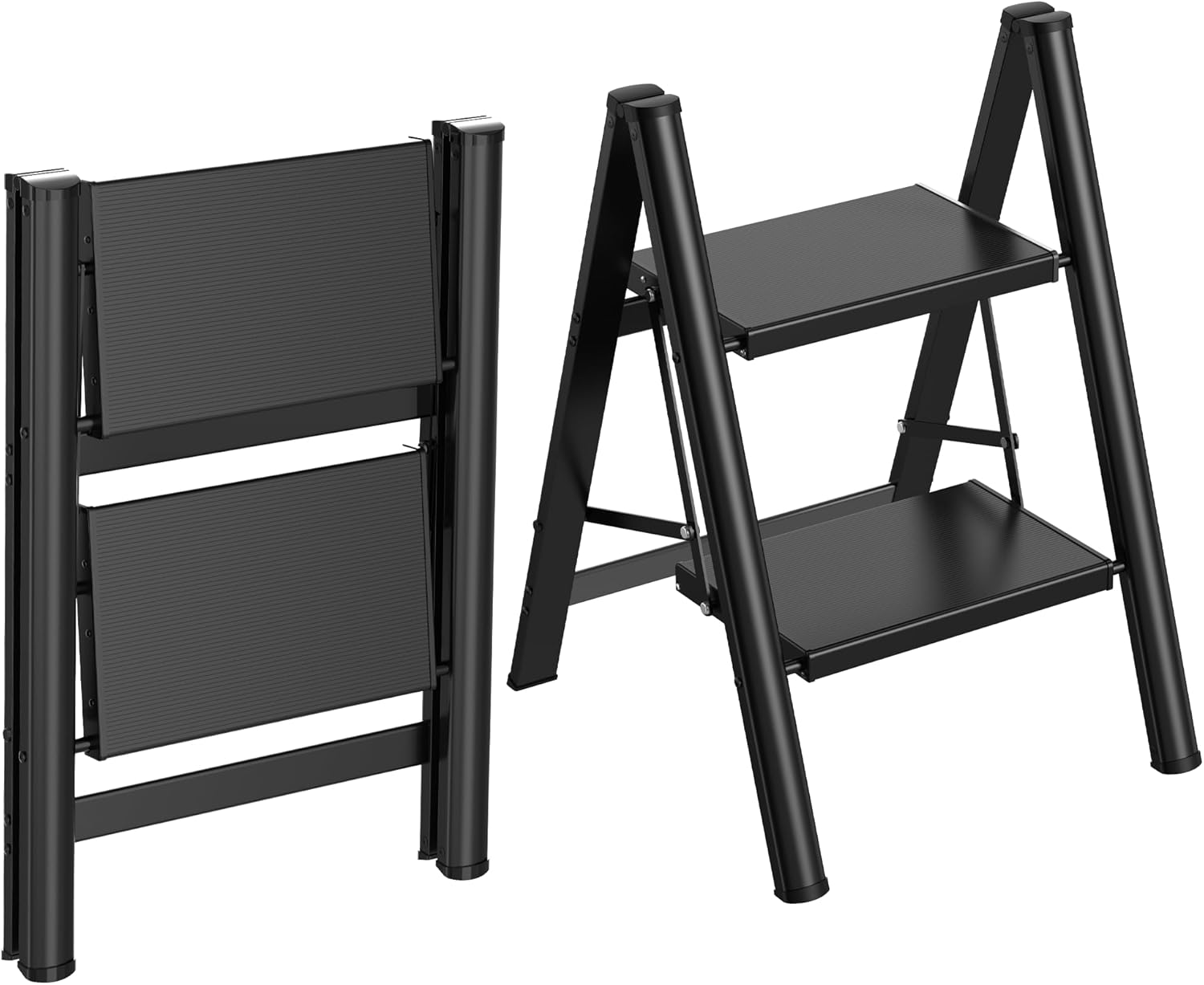 HBTower Step Ladder,Lightweight Aluminum Folding Step Stool with Anti-Slip Wide Pedal,330lbs Capacity Step Ladder for Household,Kitchen,Office - Black 2 Step Black