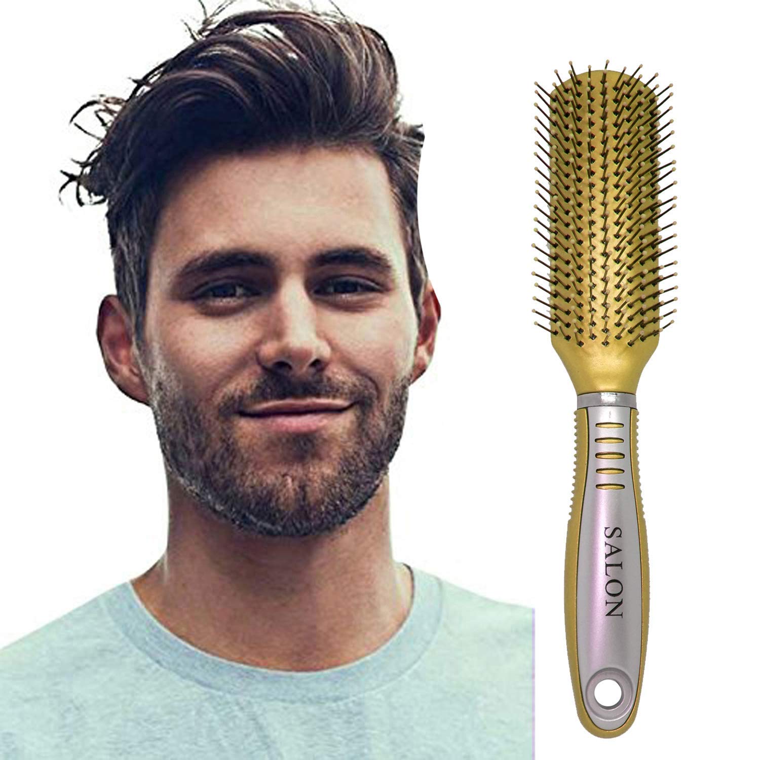Wizme Styling Flat Hair Brush With Handle For Men and Women 20 Grams Pack Of 1 (Golden)