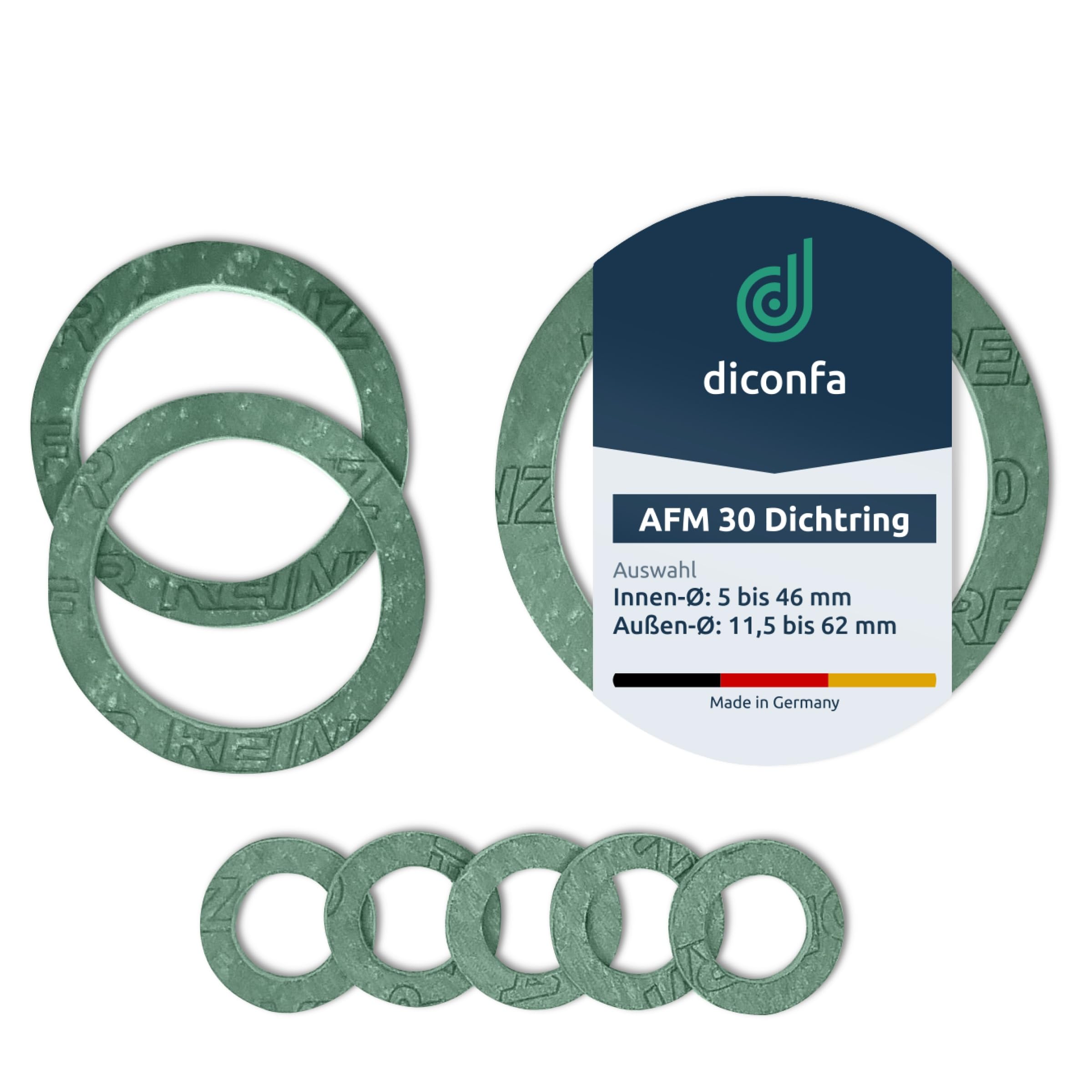 diconfa AFM30 Flachdichtung - WÄHLENBAR ==> 1/4 bis 2 Zoll - 1 bis 200 Stück // AUSWAHL: 3/8'' (14x7,5x2mm), 11 Stück - Dichtung Dichtring Dichtungsring Heizung Wasser Sanitär Solar Armatur