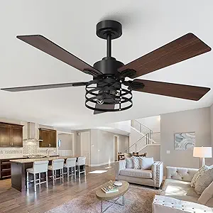 52" Farmhouse Ceiling Fans with Lights and Remote, Outdoor Ceiling Fan Dual Finish 5 Blades 6-Speed Quiet and Reversible DC Motor, Ceiling Fan with Light for Bedroom Living Room and Patio
