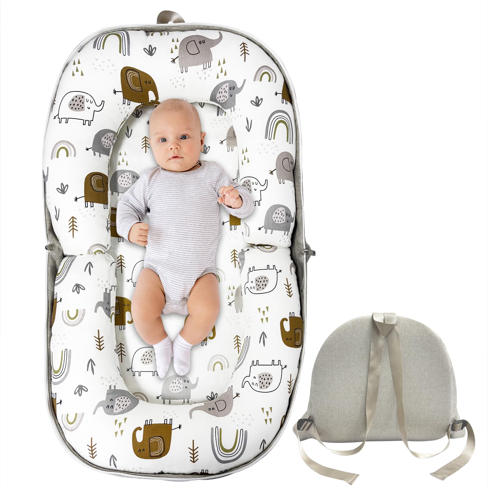 Baby Lounger, Foldable Portable Infant Lounger, Baby Nest Cover, Suitable for 0-24 Months Newborn Baby Lounger,Home Travel Dual-Purpose Baby Nest (White)