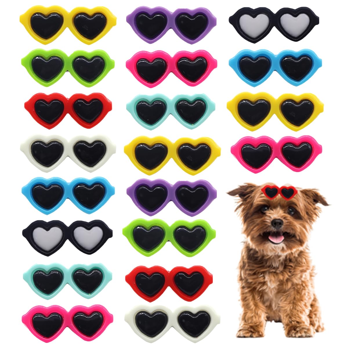 Petunny Puppy Hair Clips,20Pcs Cute Dog Bows Clips Heart Sunglasses Dog Hair Accessories for Valentine's Day St Patrick's Day Easter Pet Grooming (