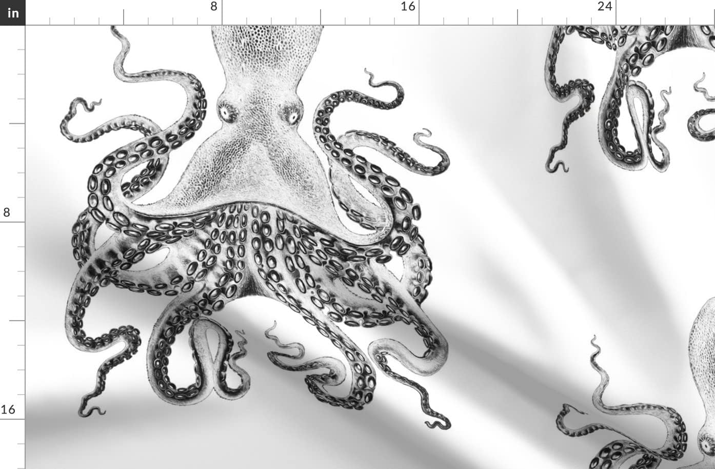 Spoonflower Fabric - Octopus White Black Steampunk Squid Sea Creatures Printed on Organic Cotton Sateen Fabric by The Yard - Sewing Quilting Apparel Home Decor