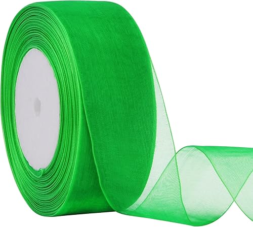 Hapeper Cinta de organza transparente de 1-12 pulgadas, 50 yardasrollo (verde)
