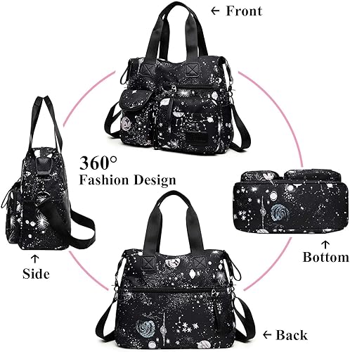 Miniatura 2 de Bolso de mano ligero, floral, con asa superior con múltiples bolsillos de nailon para el trabajo, resistente al agua, bolsa para viajes, de hombro