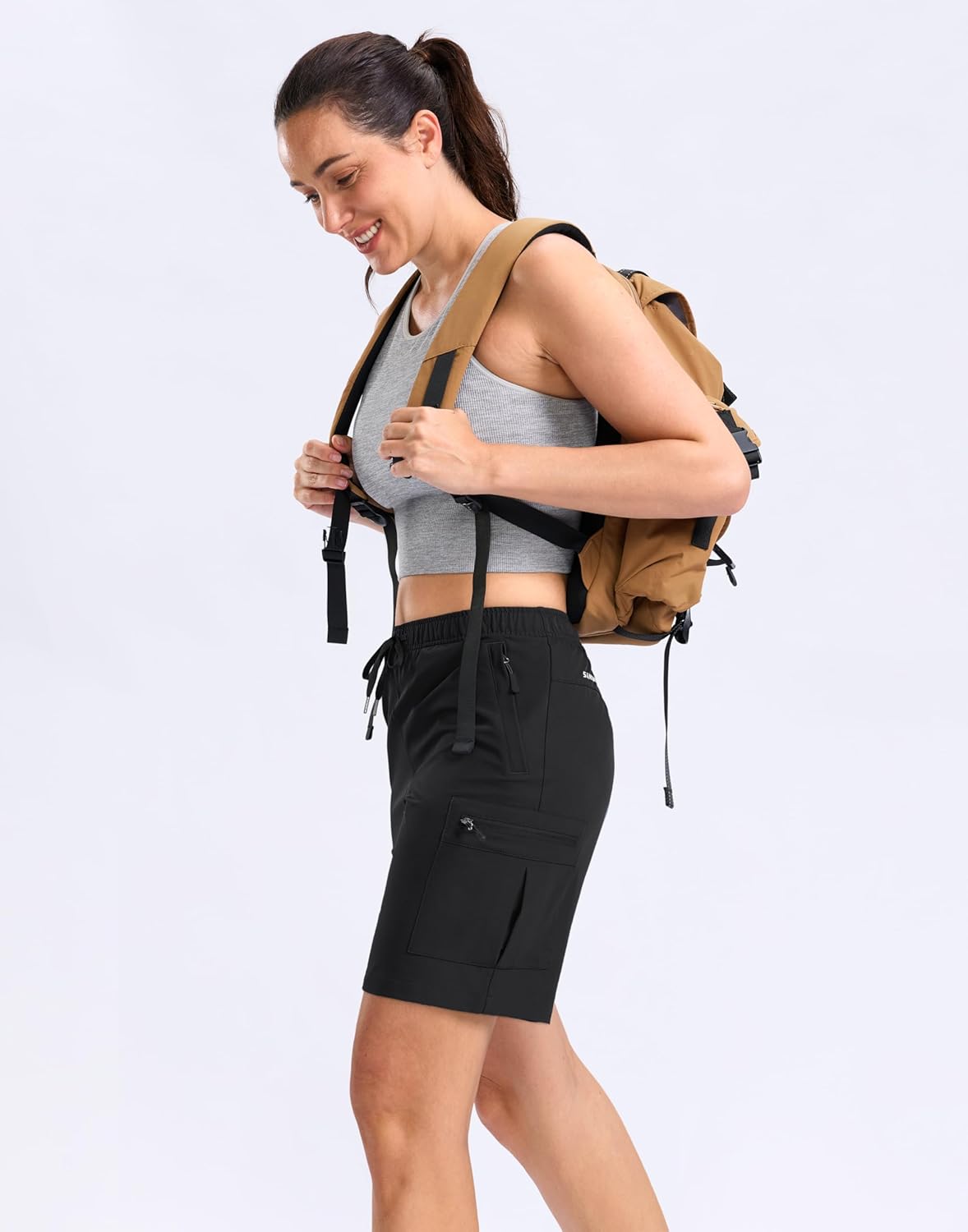 SANTINY Women's 7"/9" Lightweight Hiking Cargo Shorts with 5 Zipper Pockets Quick Dry Summer Long Travel Golf Short for Women