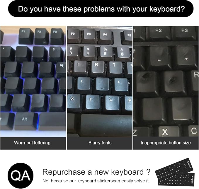 2PCS Adhesivos de Teclado en Inglés Negro con Letras Blancas miniatura 5