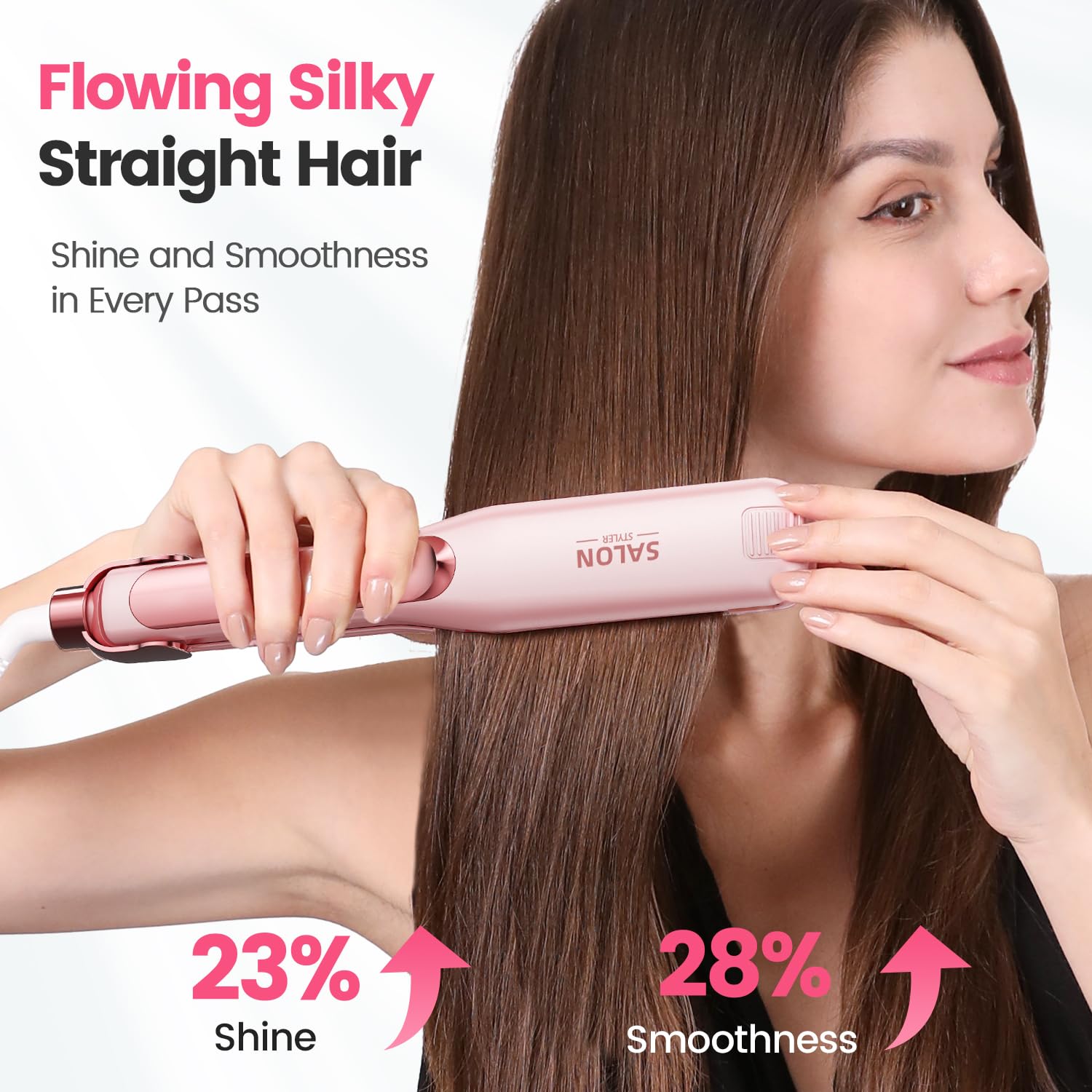 Dekuri planchas del pelo, plancha de pelo de 42 mm, plancha de cerámica sin fricción a base de agua para un cabello sedoso y suave, planchas de pelo profesional para mujeres, 120°C-230°C, Rosa