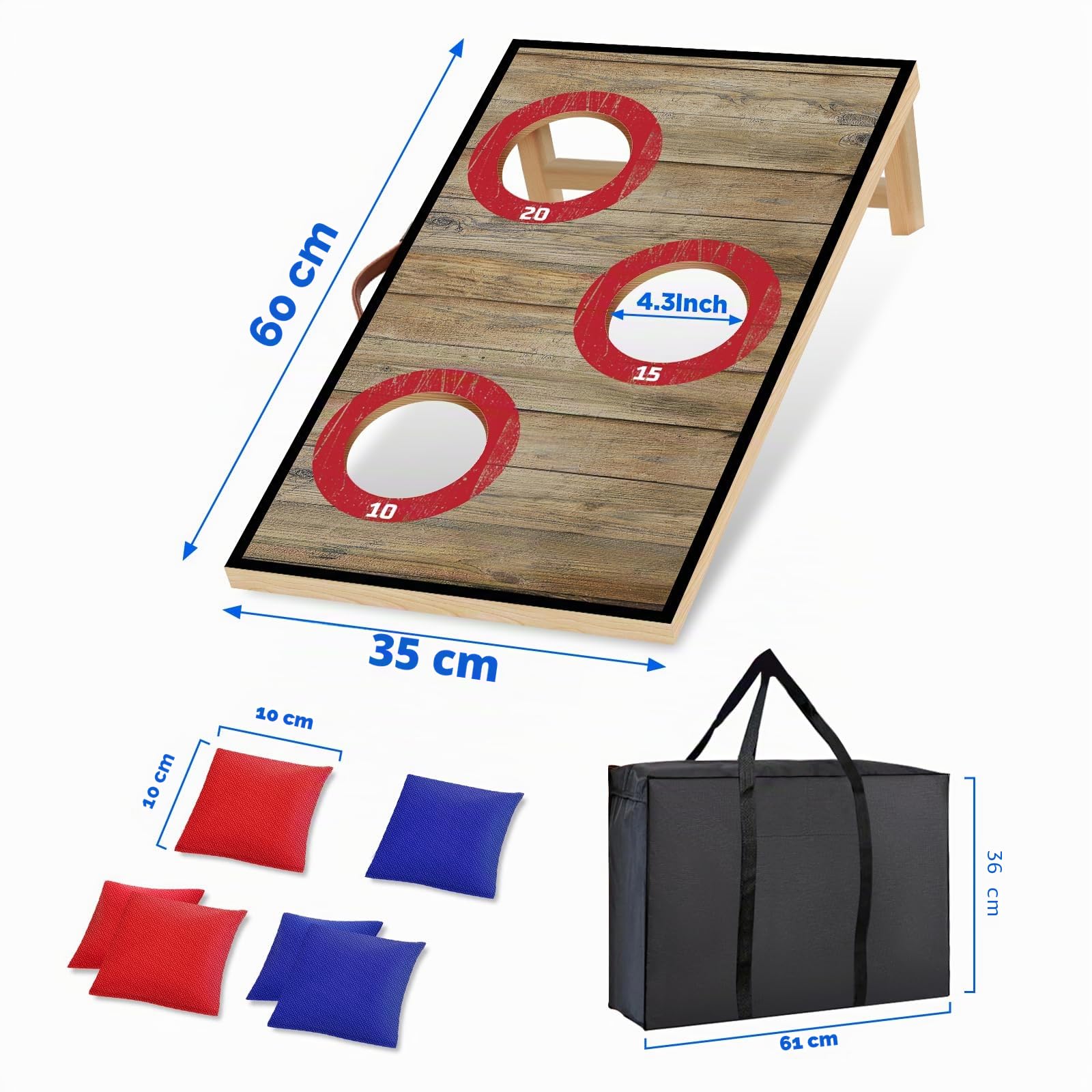 NZQXJXZ Cornhole Spiel Outdoor, 60x35cm Massivholz Premium Corn Hole Boards | mit 6 Cornhole Säckchen und Einer Tragetasche, Tragbar Cornhole Toss Set für Familie und Erwachsene