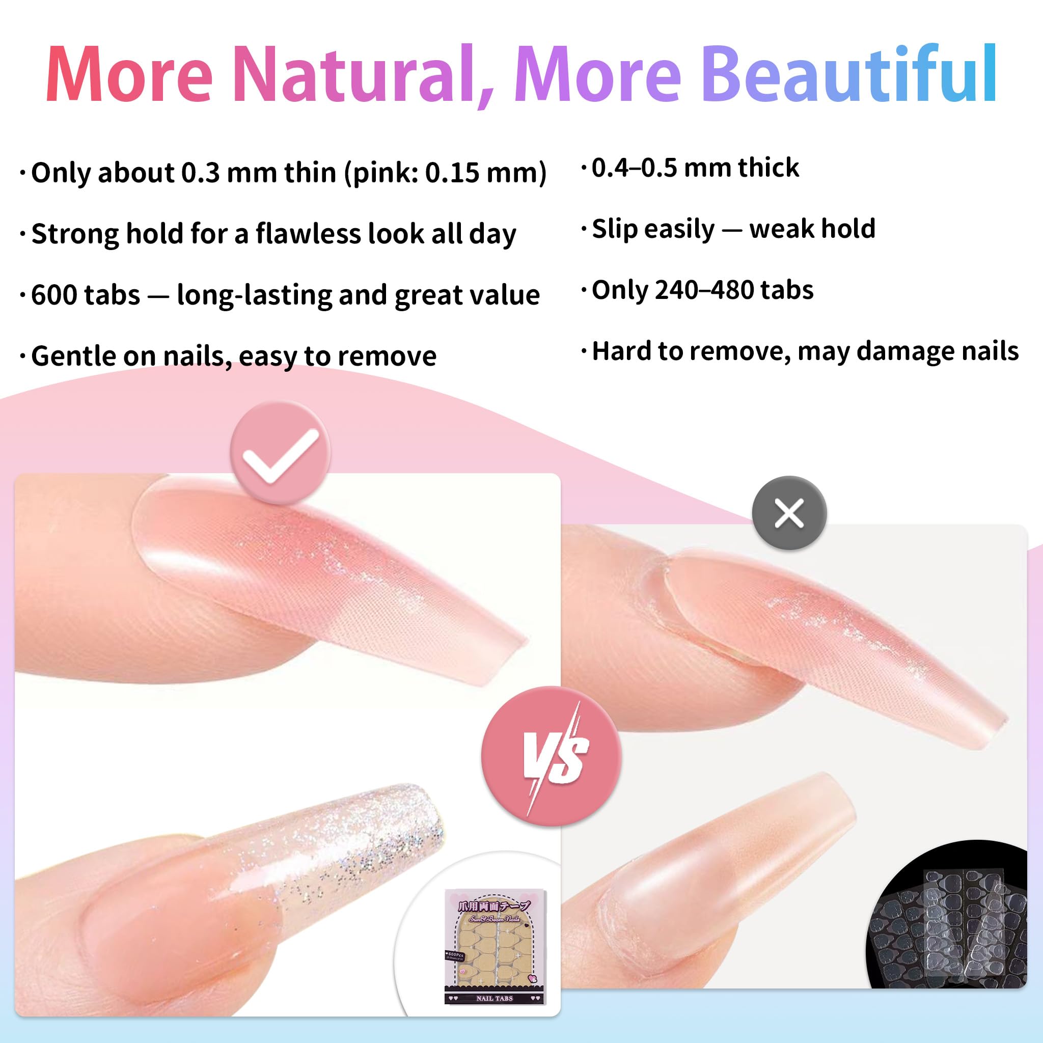 Sun&Beam Nails Żelowe naklejki na paznokcie - ultra cienkie, mocne i wodoodporne mocowanie 600 sztuk (standardowy rozmiar)