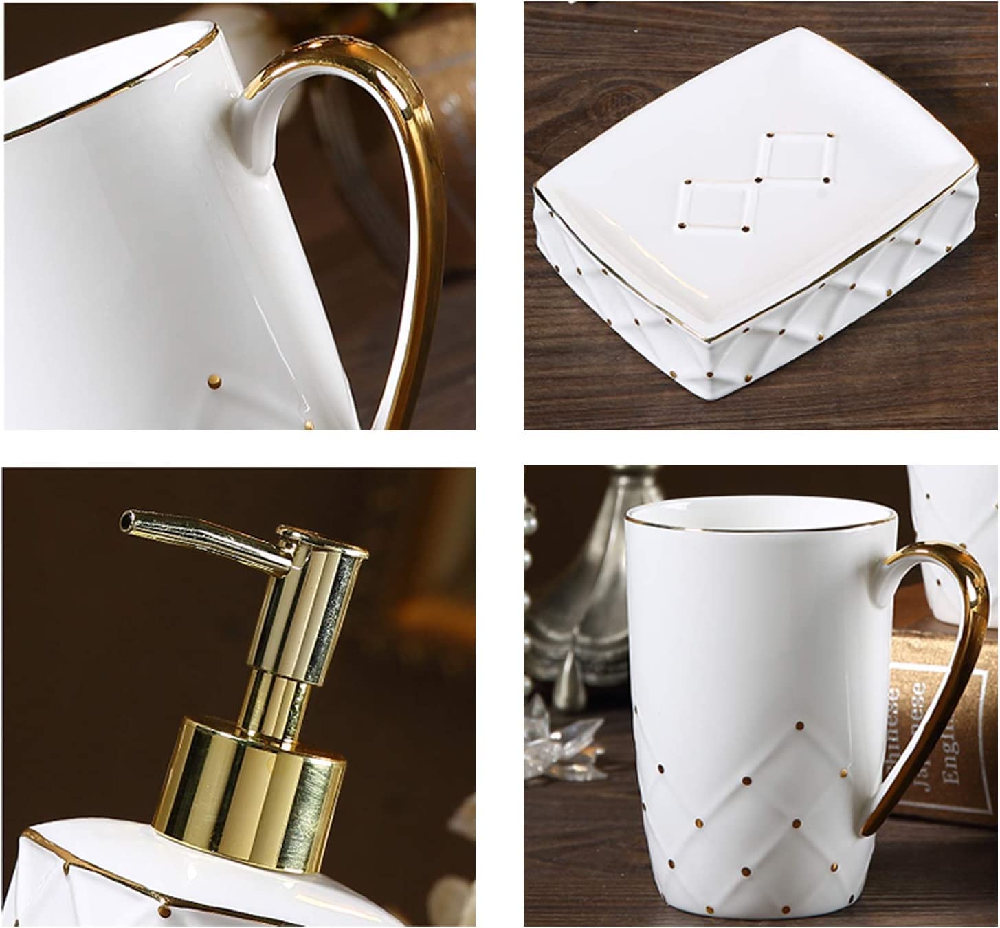 Badezimmer Set Seifenspender Set Badezimmer-Set Aus Keramik Im Barockstil, 5-teilig, Im Europäischen Stil, Kreatives Badezimmerzubehör, Badezimmerzubehör-Set Deko Badezimmer (Color : A)