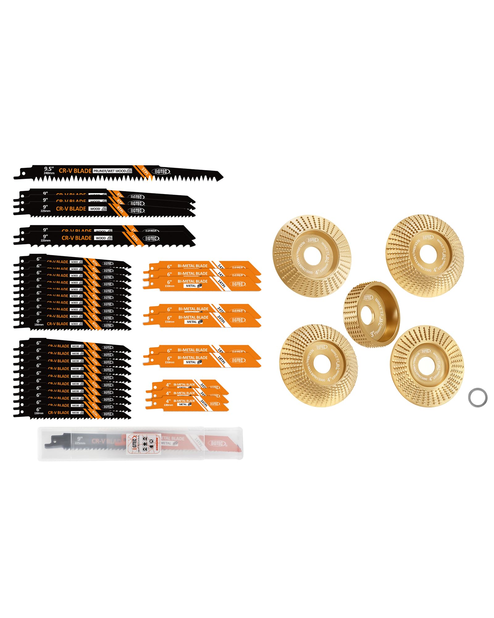 BGTEC Lame per Sega a Gattuccio e Disco Abrasivo per Legno 5 Pezzi 100MM