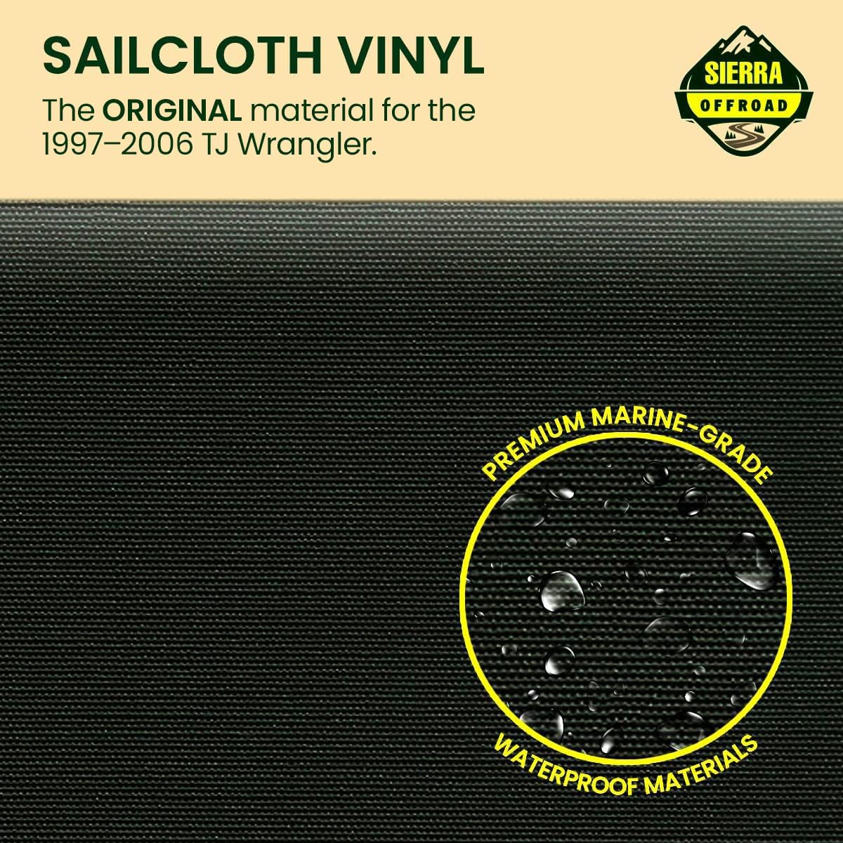 Sierra Offroad Soft Top for 1997 to 2006 Jeep Wrangler TJ - Black, Sailcloth Vinyl - 2 Door Jeep Soft Top with Rear Plastic Tinted Windows - Factory Precision Fit Replacement - No Upper Door Skins