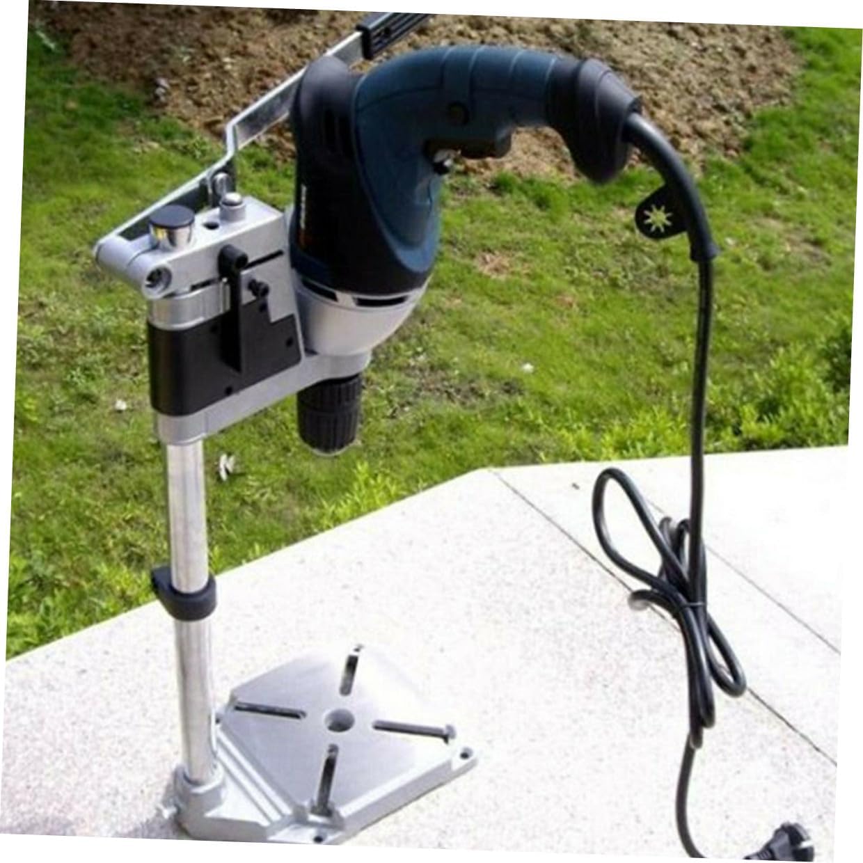 ABOOFAN Adjustable Drill Press Holder with Iron Base Single Hole Drill Rack Bench Clamp Support Tool Workshop Use