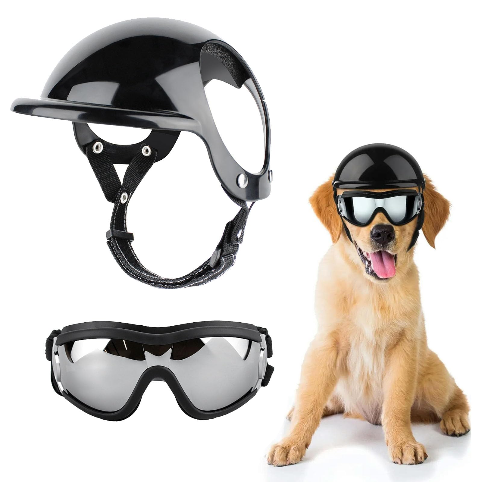 Grand Casque et Lunettes pour Chiens, Lunettes de Soleil pour Animaux de Compagnie, Casques de Moto pour Chiens, Chapeau de vélo pour Animaux de Compagnie, pour l'équitation