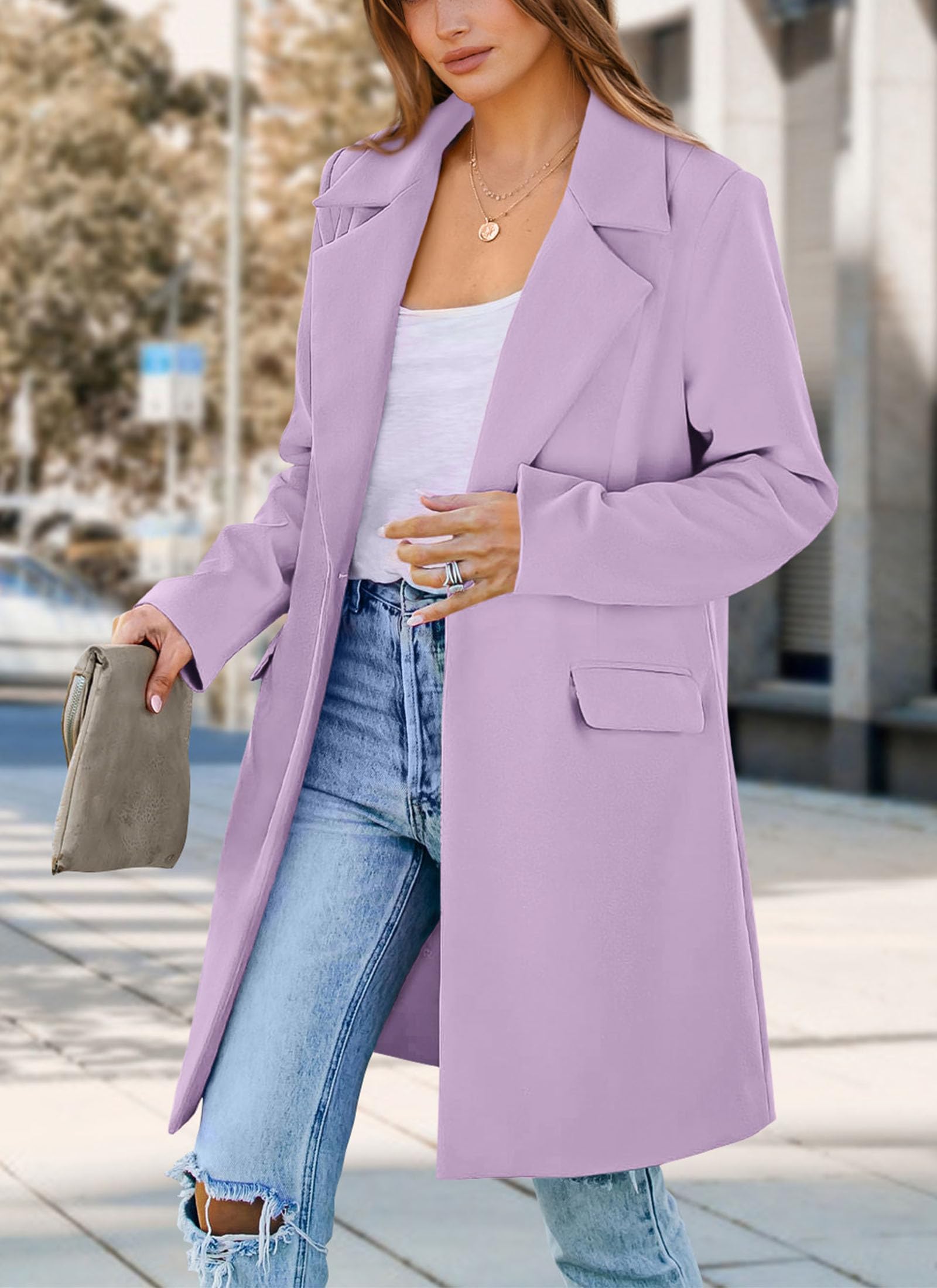 PRETTYGARDEN Women's Business Casual Long Blazer Jackets(Purple,S) view 8