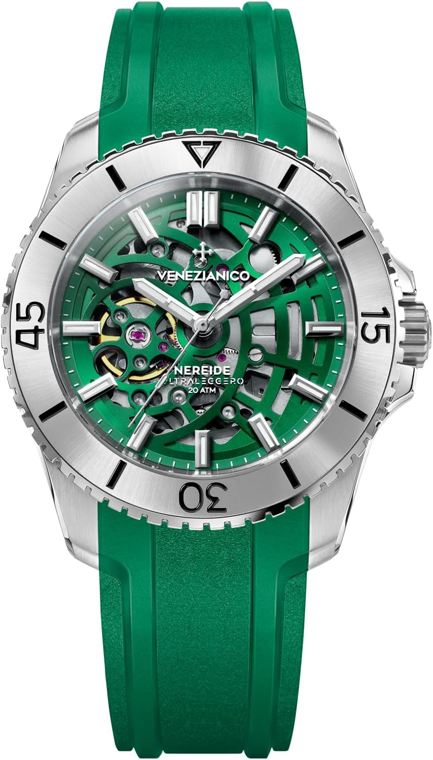 Men's NEREIDE ULTRALEGGERO42-3921507 Automatic Diver's Watch, Case Diameter: 1.7 inches (42 mm), Water Resistant to 20 ATM, Made in Italy, green, Modern