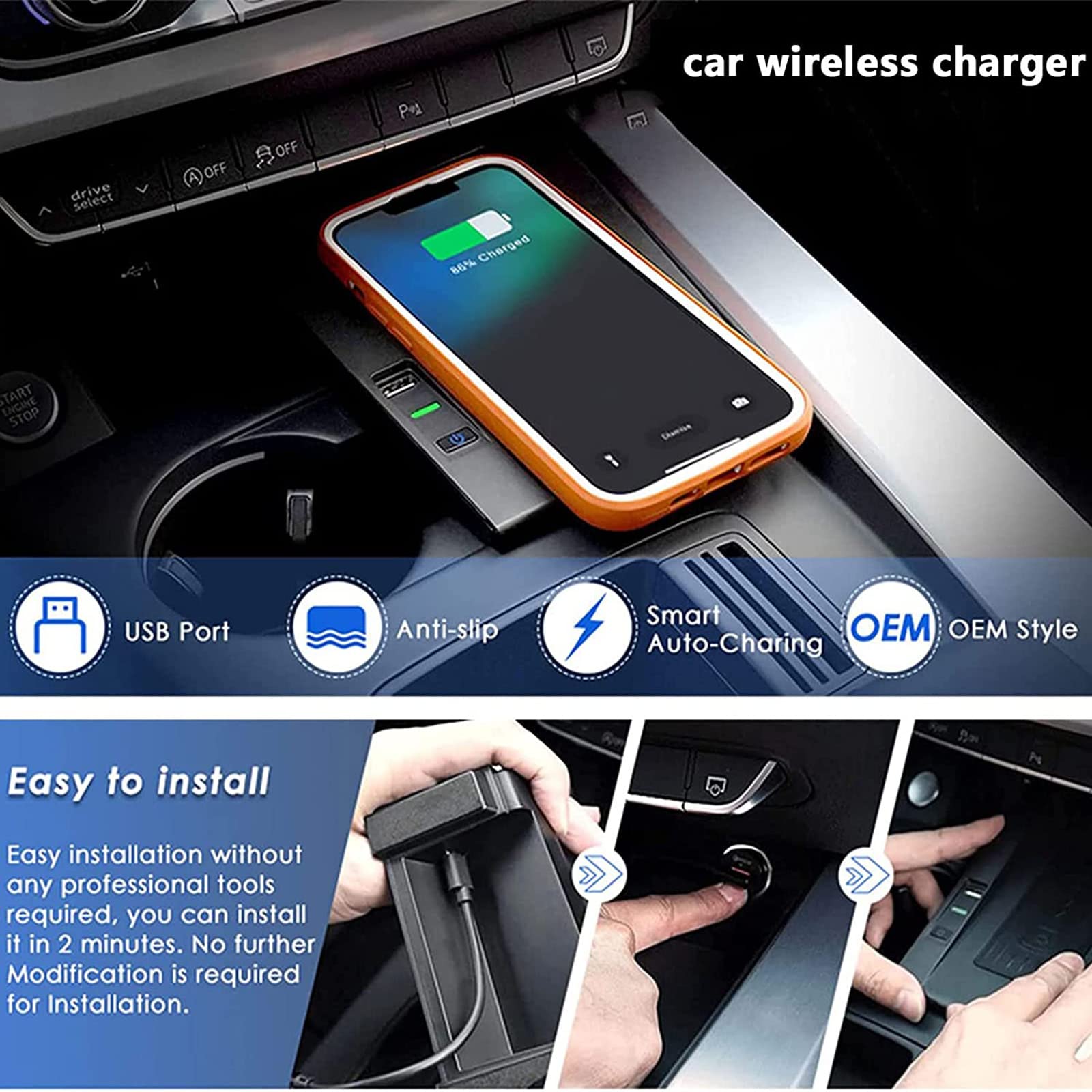 Caricabatterie Wireless Per Auto per Audi A4/A5/S4/S5(2018-2021), Tappetino Di Ricarica Rapida Per Telefono Da 15W per Qualsiasi Telefono Cellulare Abilitato Qi