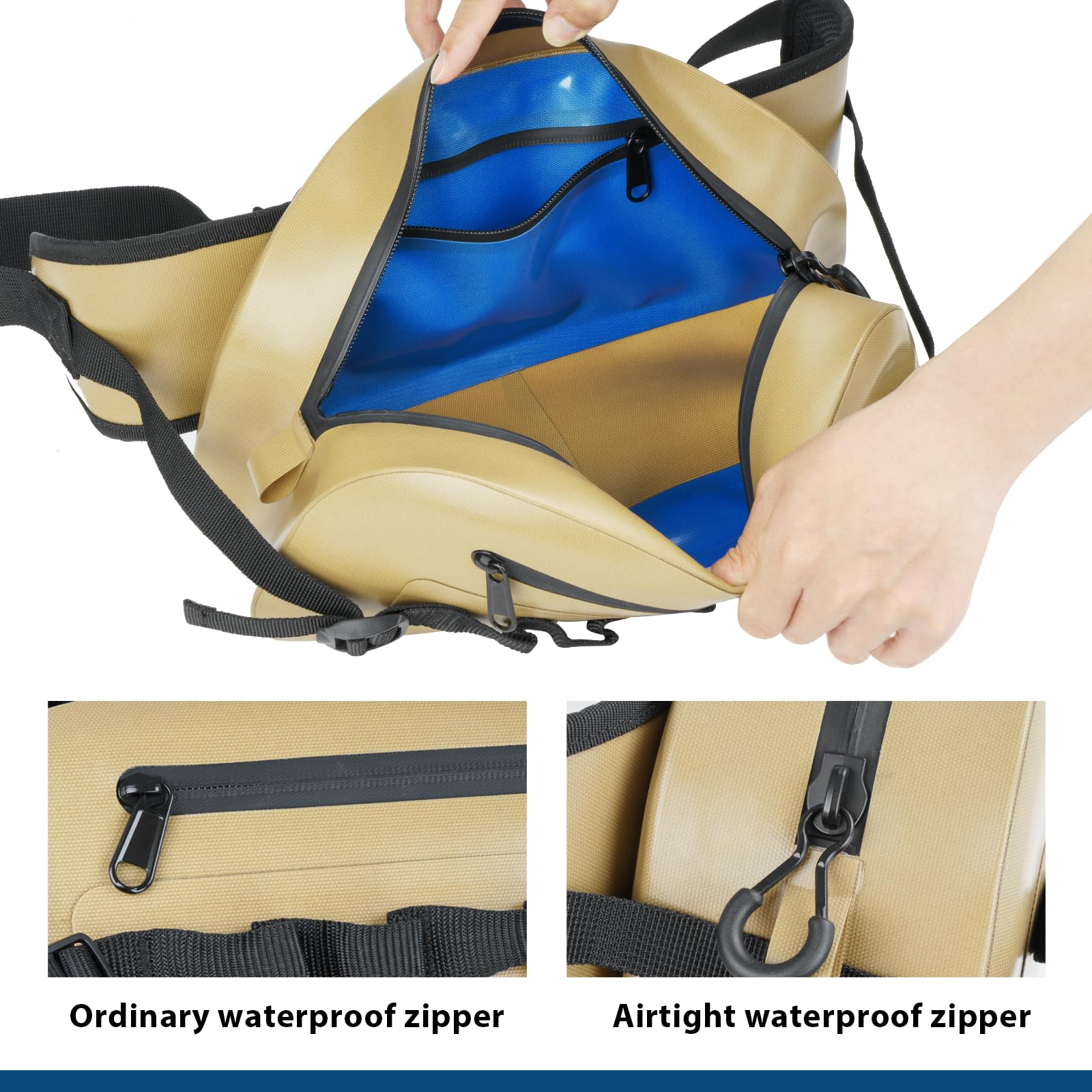 THKFISH Marsupio impermeabile IPX8, marsupio impermeabile con chiusura lampo ermetica, per attività all'aperto, corsa, sport all'aria aperta, allenamento, marrone, 33 cm, Marsupio