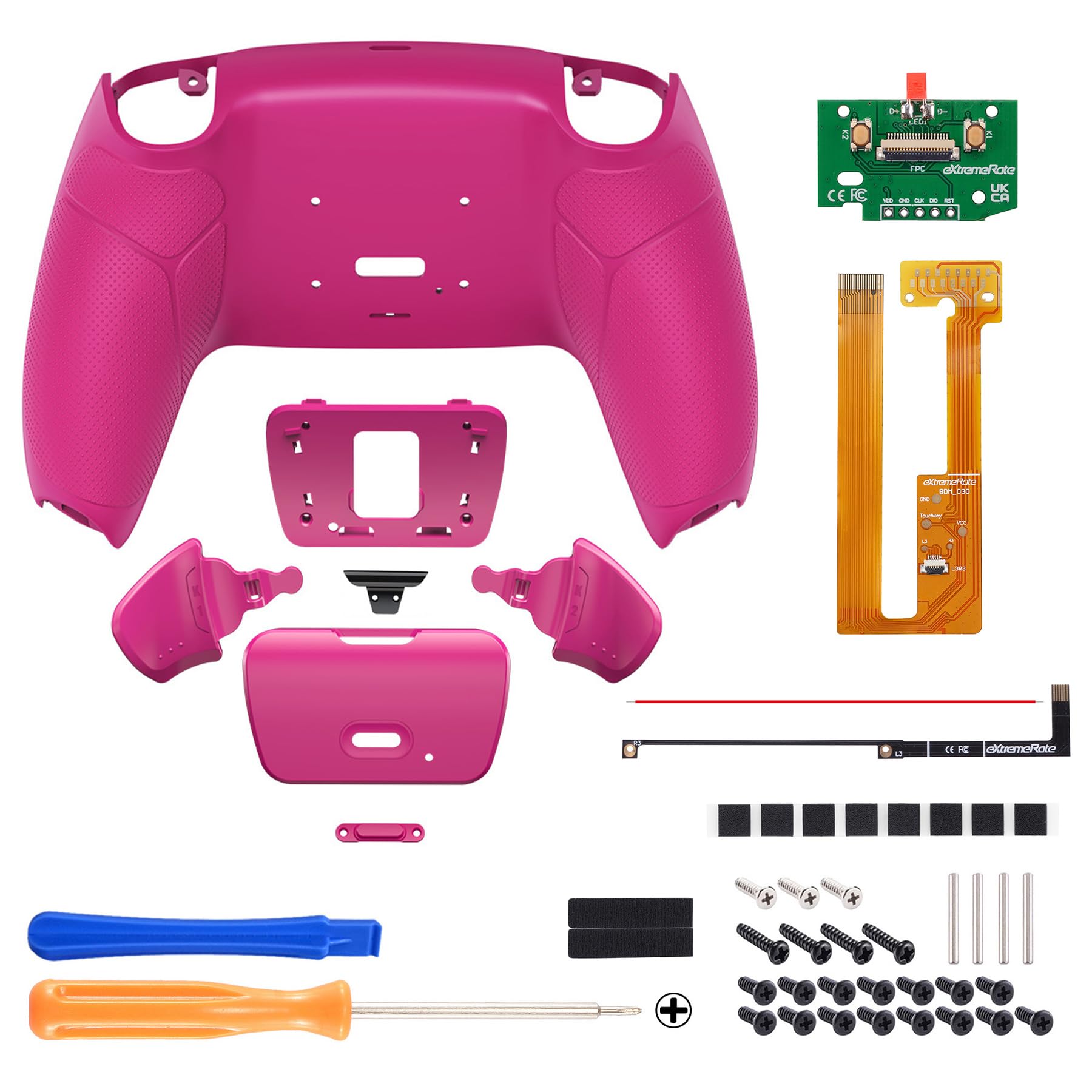 eXtremeRate Nova - Kit de reasignación programable de agarre de goma rosa para controlador PS5 BDM-030 040 050, tablero de actualización y carcasa trasera rediseñada y botones traseros, controlador no
