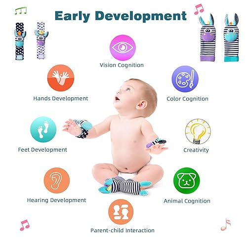 Miniatura 4 de Pau1Hami1ton Sonajeros de muñeca para bebés juguete de sonajeros para pies de bebé juego de calcetines de sonajero para bebé calcetines de bebé con