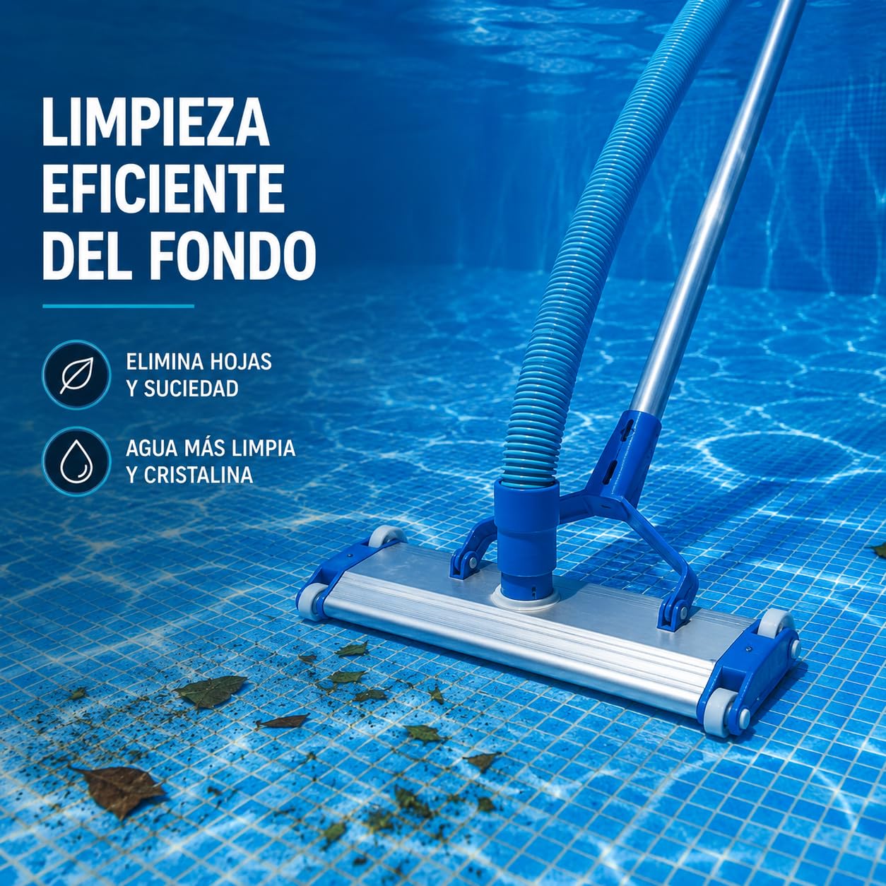 SIQUA – Nettoyeur Manuel de Fond de Piscine en Aluminium Résistant. Idéal pour Le Nettoyage et l’Entretien des Piscines. Raccord Tuyau Ø38 mm. Fixation à Papillon et Clip. Longueur 35 cm.