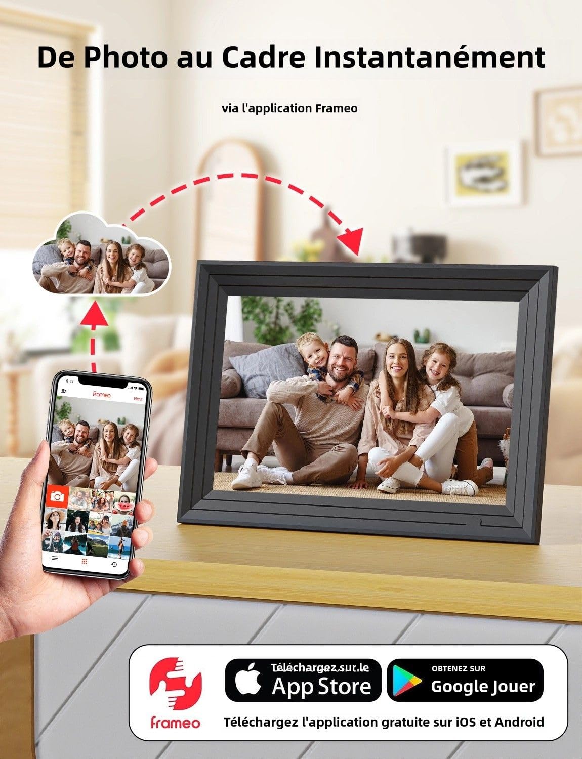 Cadre Photo Numérique WiFi Connecté 10,1 Pouces 32Go Luakug | Frameo Cadres Video Grand Format 1280x800 HD IPS Écran Tactile Rotation Automatique Espace Electronics Digital Frame Album