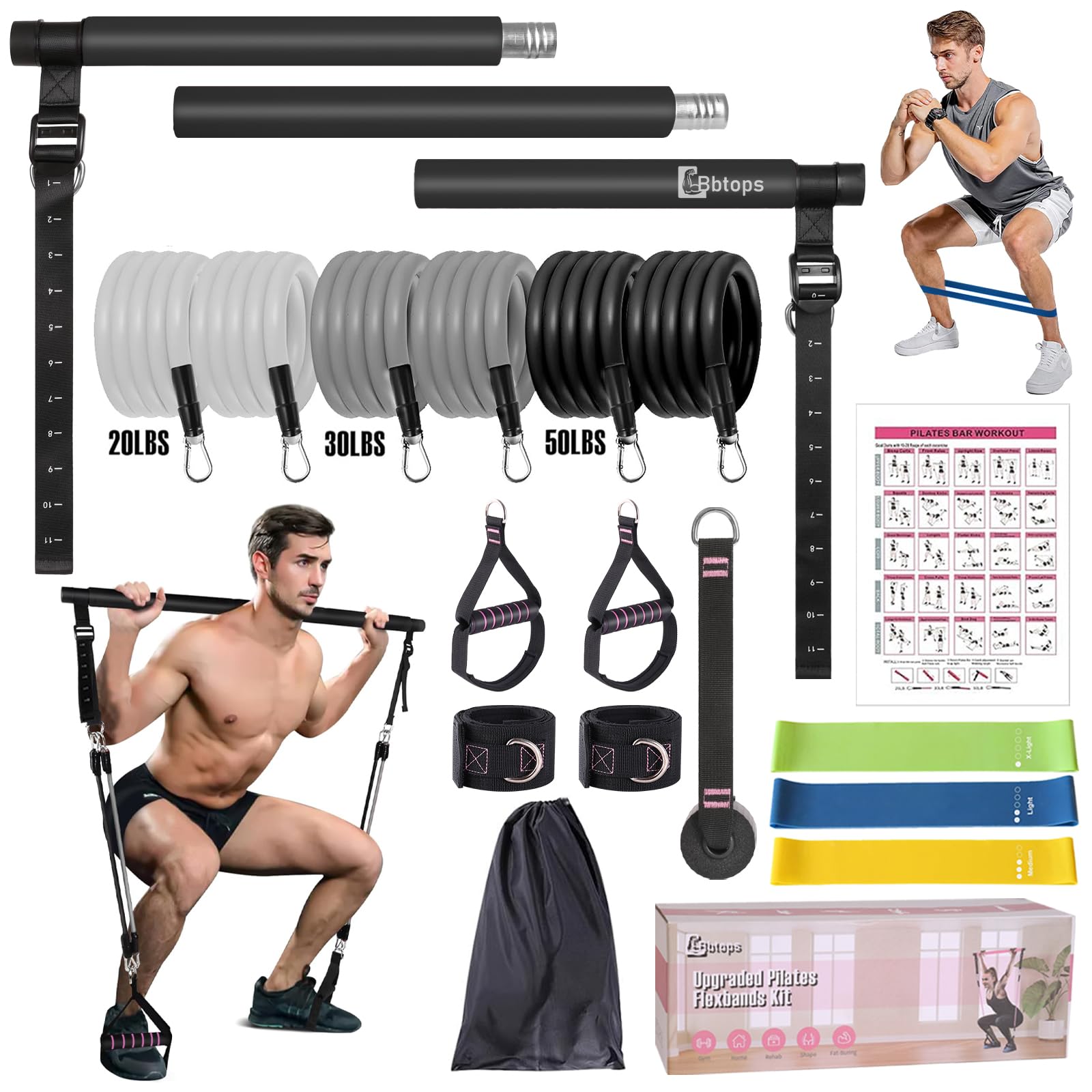 Pilates Bar Kit with Resistance Bands,Pilates Bar with Stackable Bands Workout Equipment for Legs,Hip,Waist and Arm,Exercise Fitness Equipment for Women & Men Home Gym Yoga Pilates