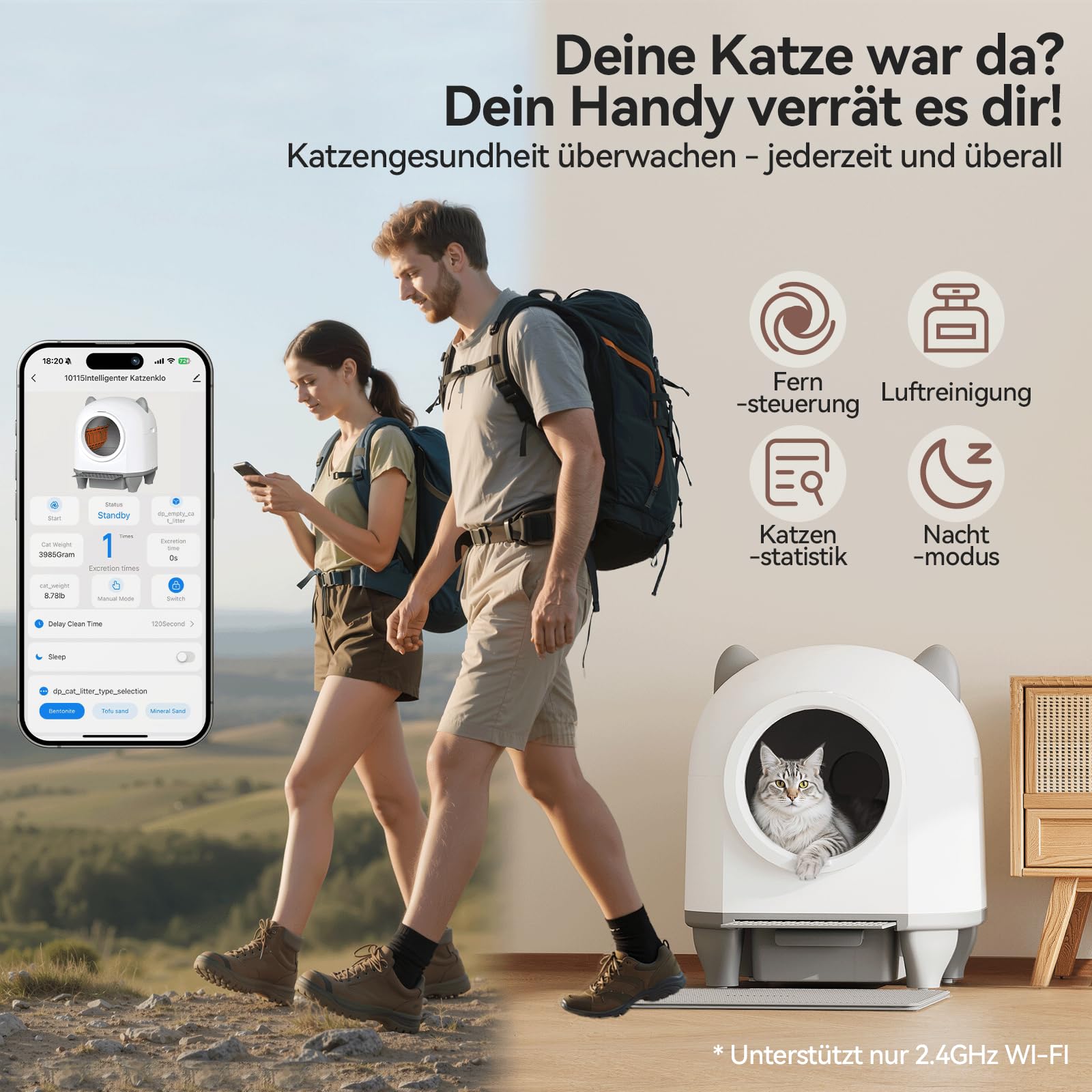 Devoko Katzenklo Selbstreinigend,Niedliche Katzenohren,Automatische Katzentoilette XXL,Fernsteuerung,groß Raum,Sicherheit, Anti-Geruch,90L cat Litter Box,Elektrisches katzenklo für Mehrere Katzen