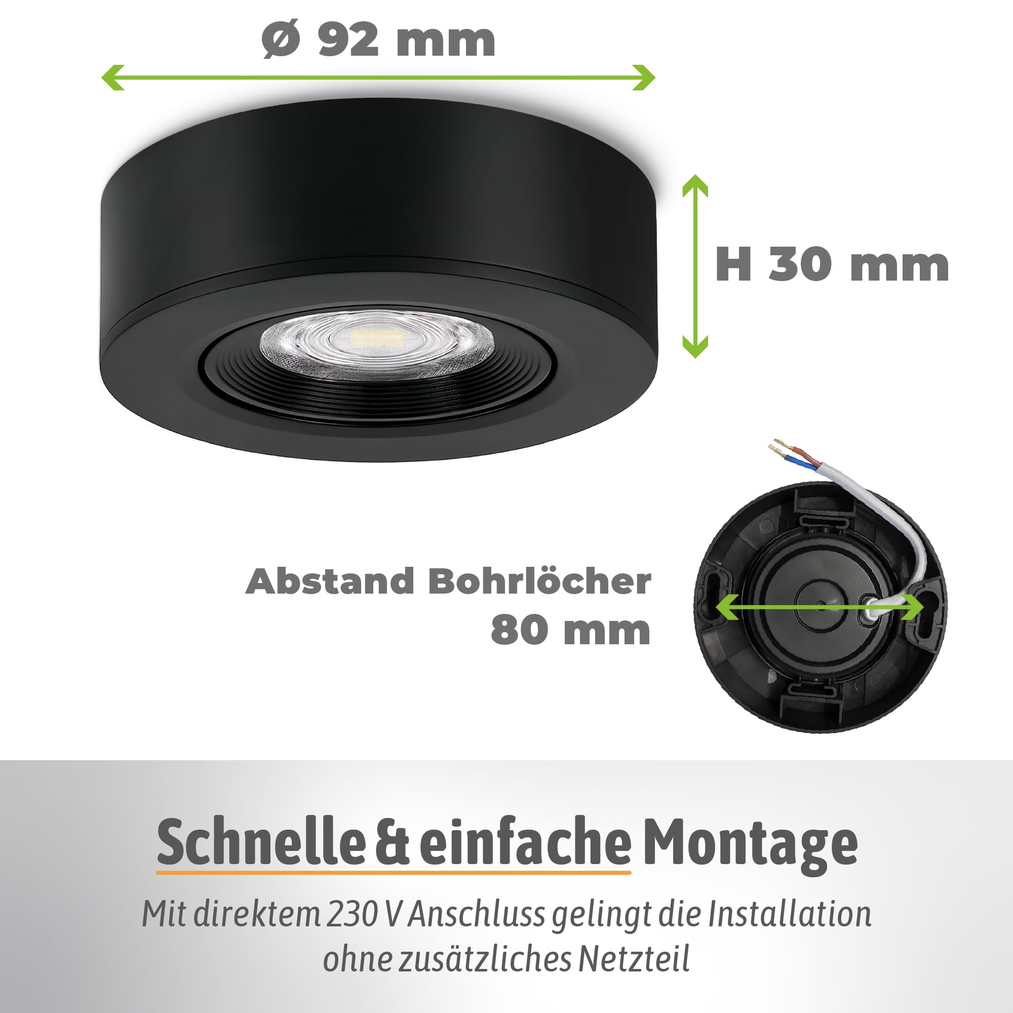 SSC-LUXon VIONA - Set di 10 faretti a LED da incasso, piatti, orientabili, colore nero, bianco caldo, bianco neutro, luce diurna