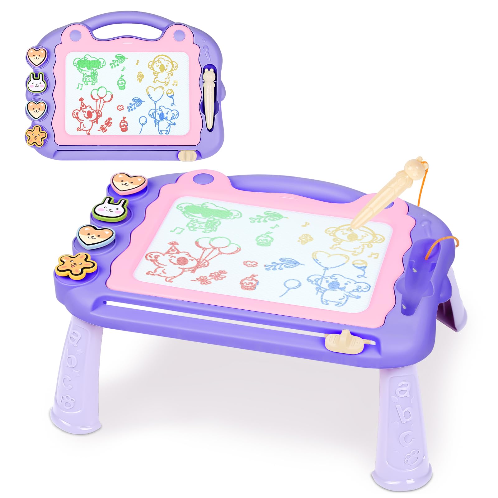 Sarsumir Magnetic Drawing Board, 3023cm 4Colors Doodle Scribble Board Erasable Sketch Writing Pad with 4Stamps & Removable Legs Educational Toy for 2 3 4 5 6 Year Old Boys Girls Kids Toddlers, Purple
